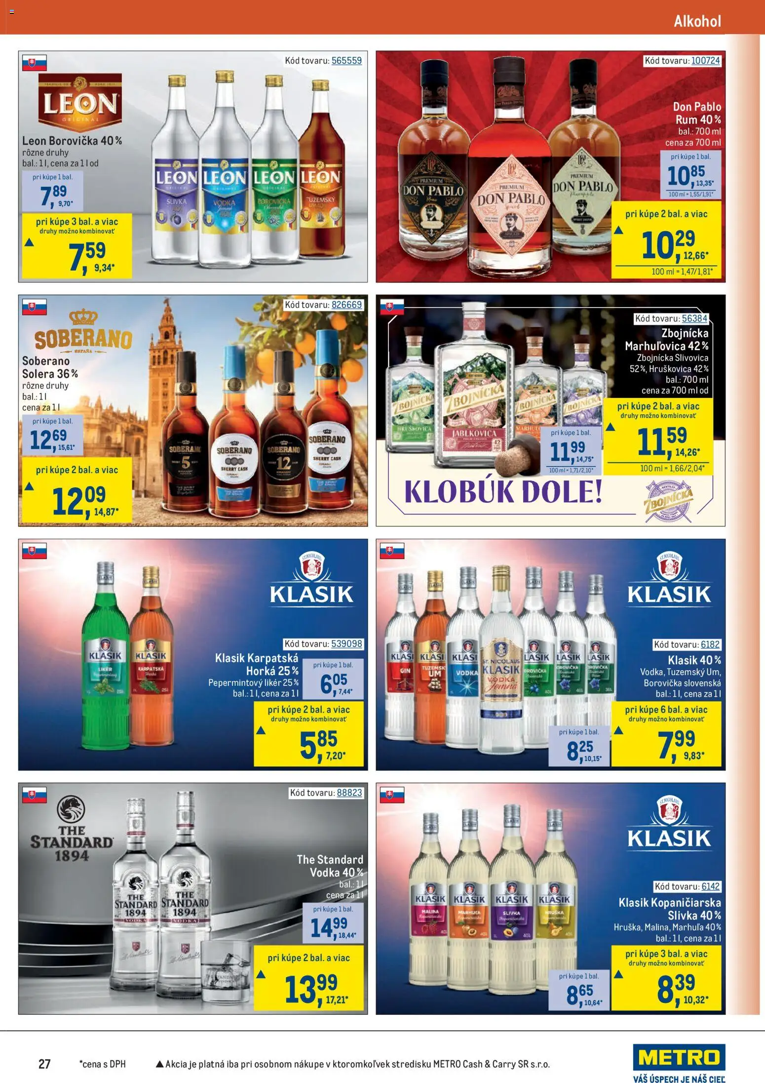 Nové Metro akcie – leták je platný od 19.11.2025 | Strana: 27 | Produkty: Soberano, Klobúk, Alkohol, Rum