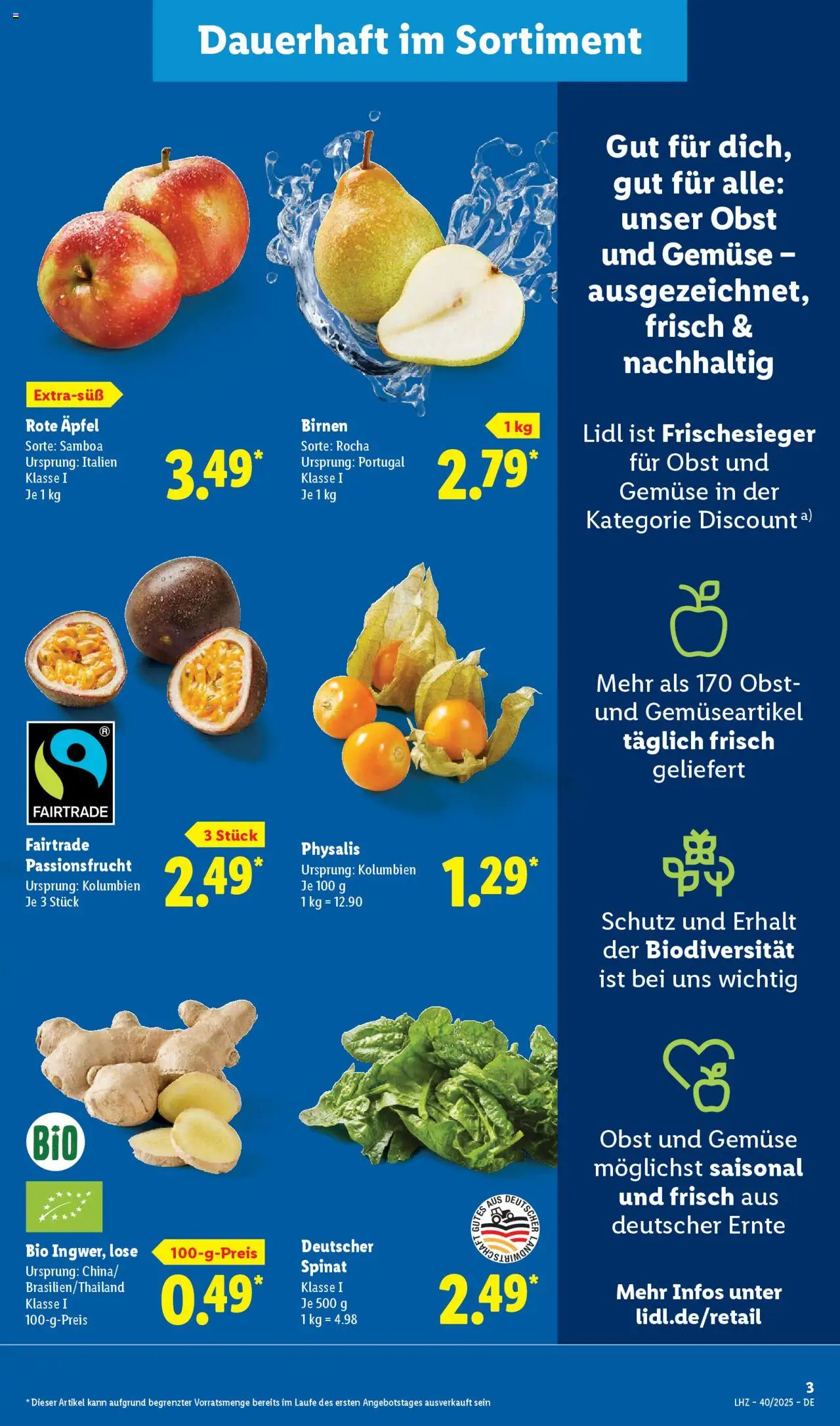 Lidl Prospekt 	 – gültig ab 29.09.2025 | Seite: 3 | Produkte: Äpfel, Gemüse, Obst
