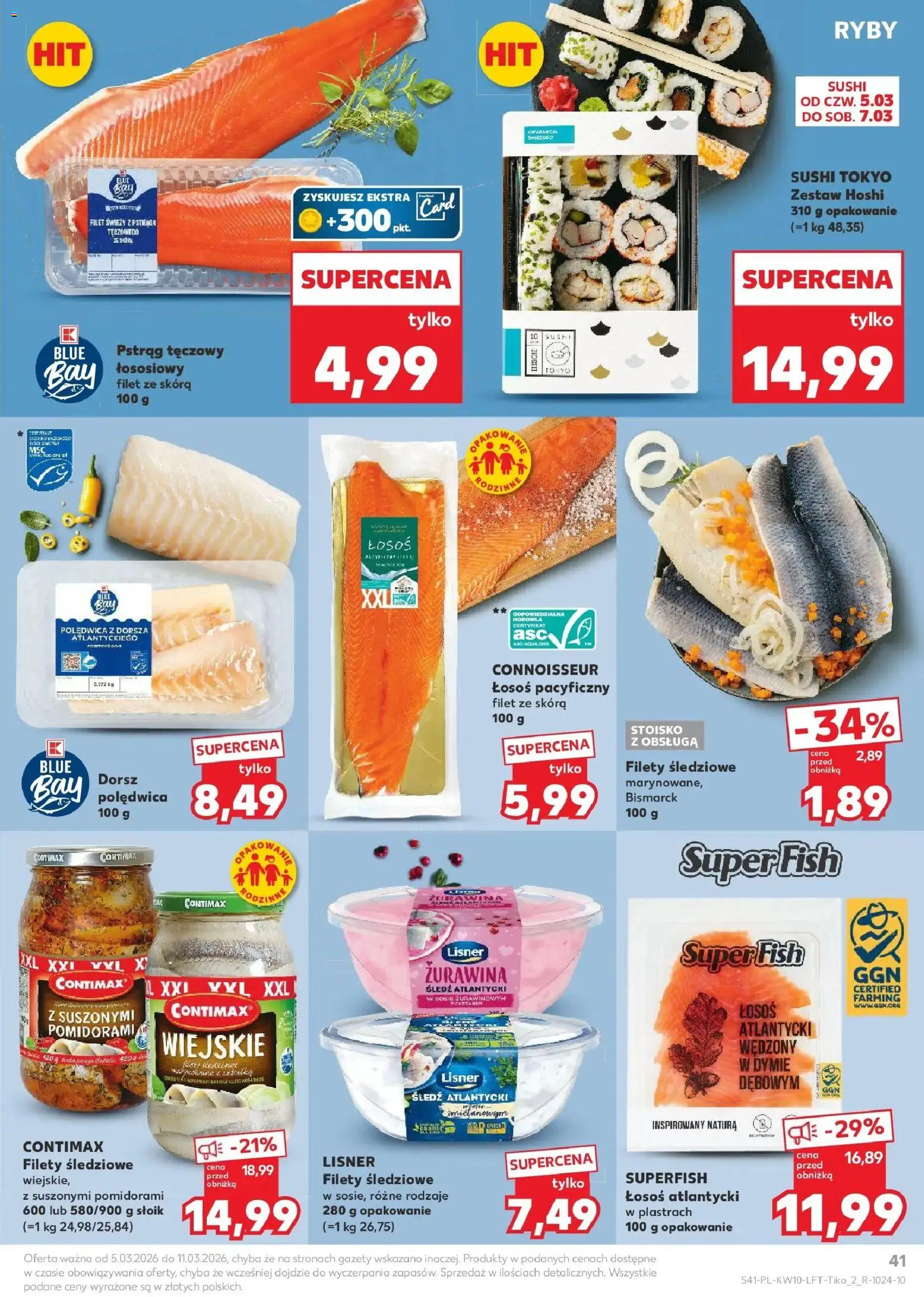Kaufland gazetka od 05.03.2026 | Strona: 41 | Produkty: Pstrąg tęczowy, Łosoś atlantycki, Żurawina, Sushi