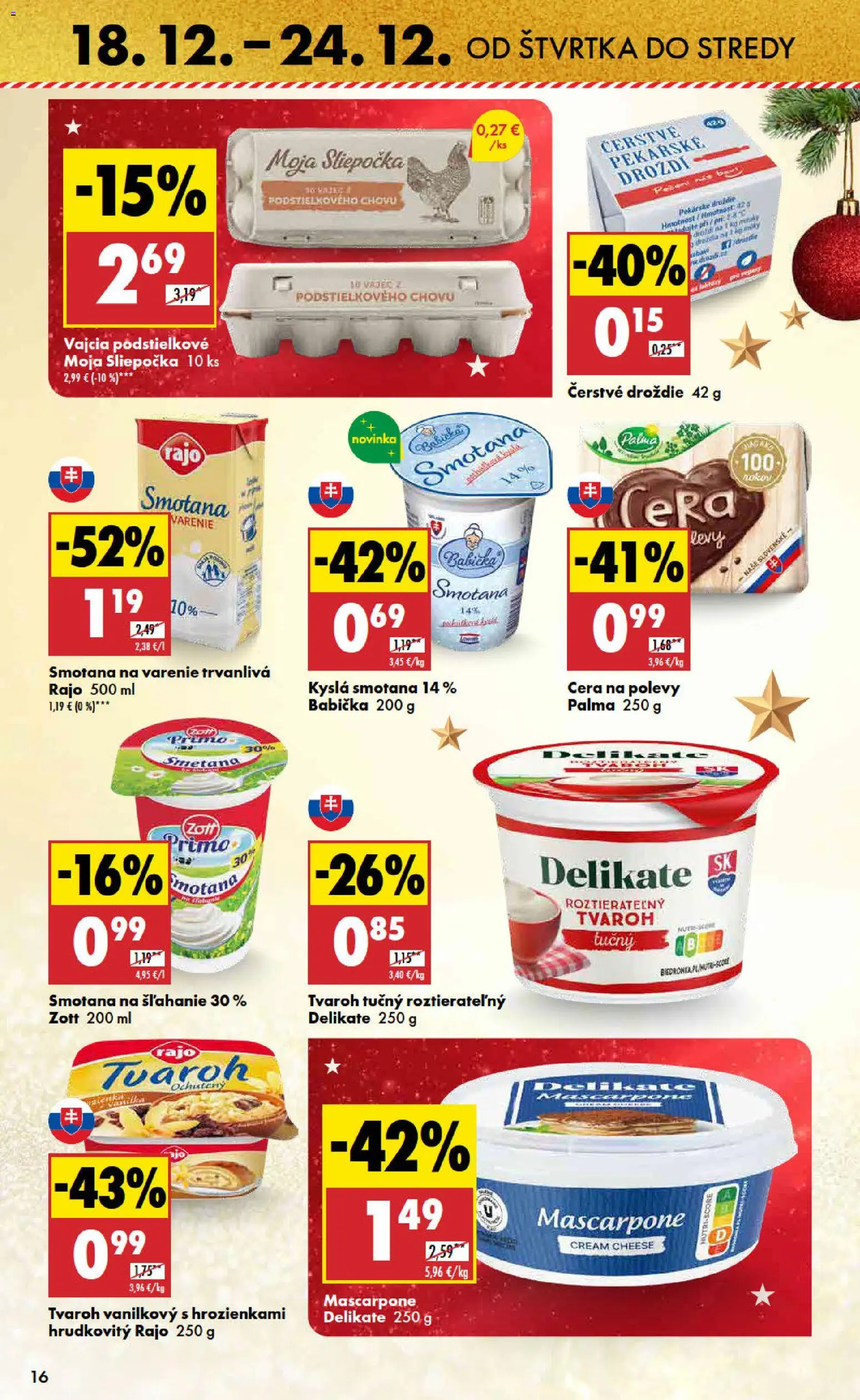 Nové Biedronka akcie – leták je platný od 18.12.2025 | Strana: 16 | Produkty: Vajcia, Smotana, Mascarpone, Smotana na šľahanie