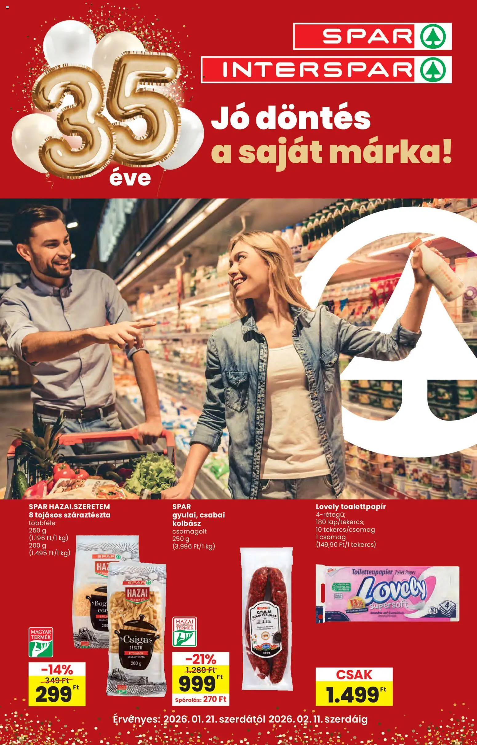 Interspar akciós ujság - amely érvényes a következő dátumtól: 21.01.2026 | Oldal: 1 | Termékek: Kolbász, Tészta, Száraztészta