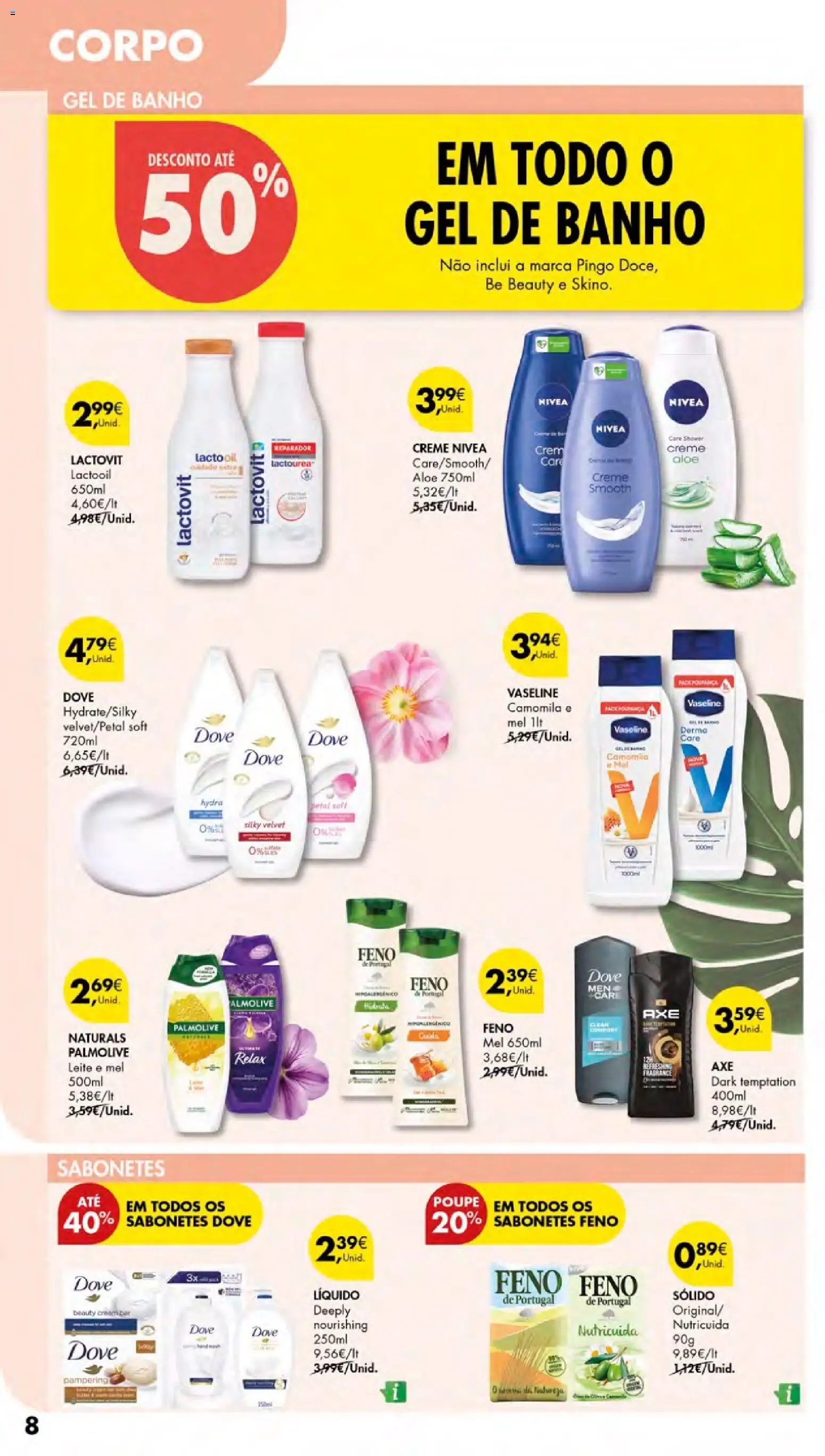 Pingo Doce - Cuidados Pessoais e para o Lar Açores │ válido de 26.02.2026 | Página: 8 | Produtos: Gel de banho, Banho, Mel, Creme