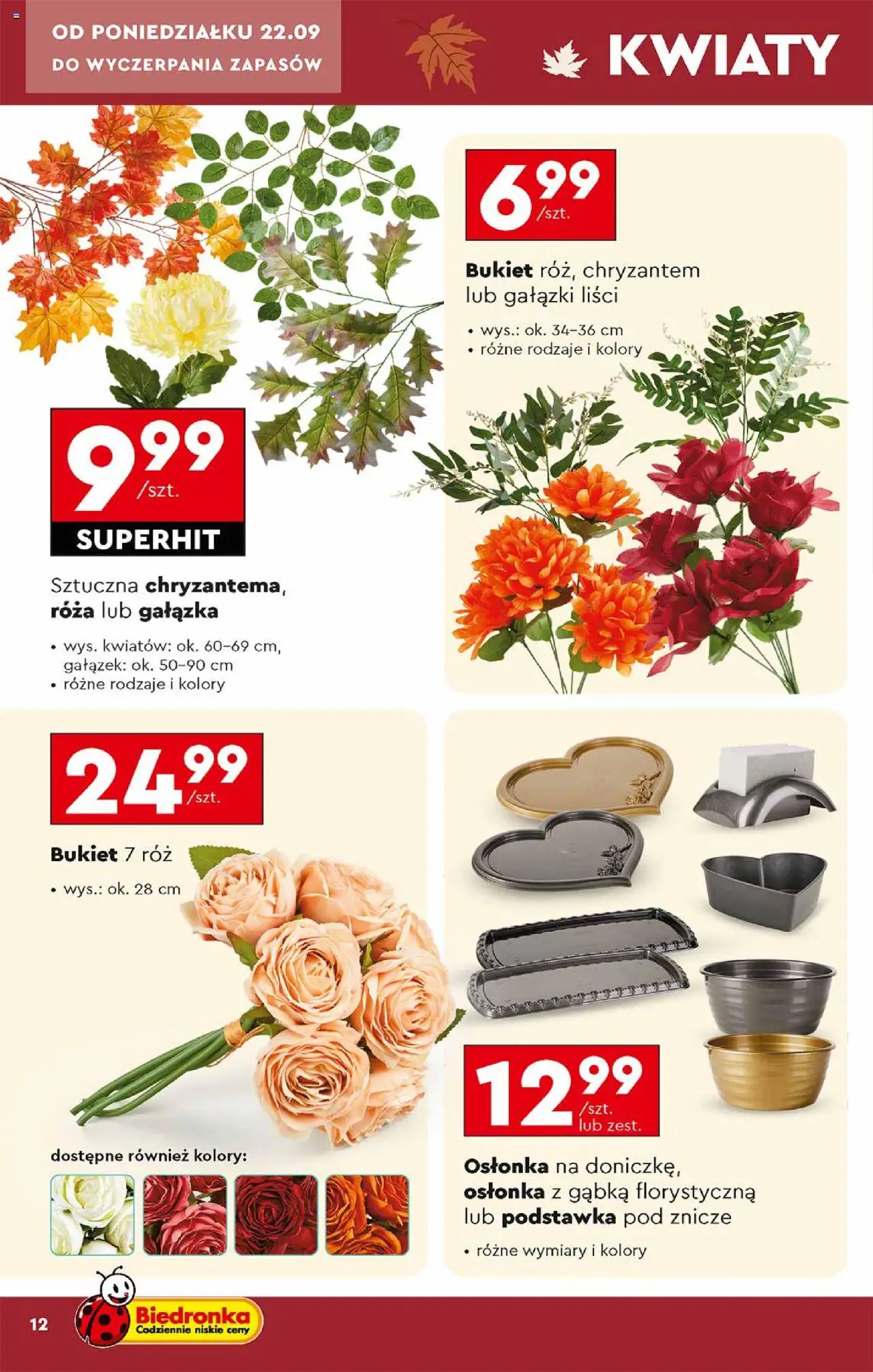 Biedronka gazetka - Znicze od 22.09.2025 | Strona: 12 | Produkty: Znicze, Róż, Gąbka, Kwiaty