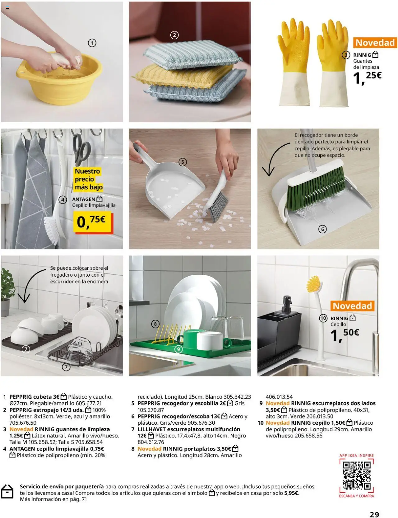 Catálogo IKEA Accesorios y decoración │ válido desde el 25.09.2025 | Página: 29 | Productos: Cepillo, Fregadero, Portaplatos, Guantes