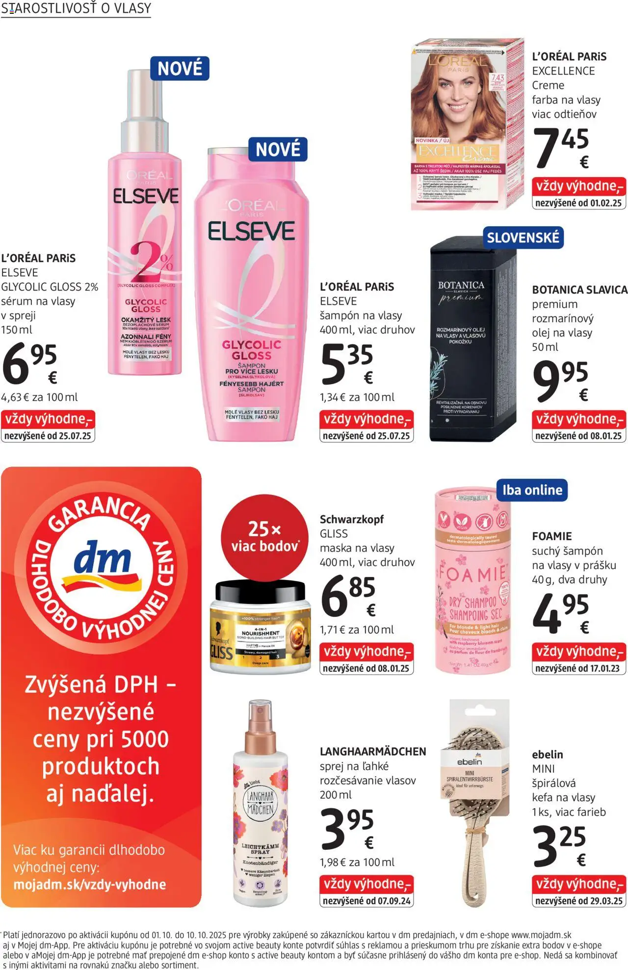 Nové dm drogerie akcie – leták je platný od 01.10.2025 | Strana: 16 | Produkty: Šampón, Maska na vlasy, Olej na vlasy, Farba na vlasy