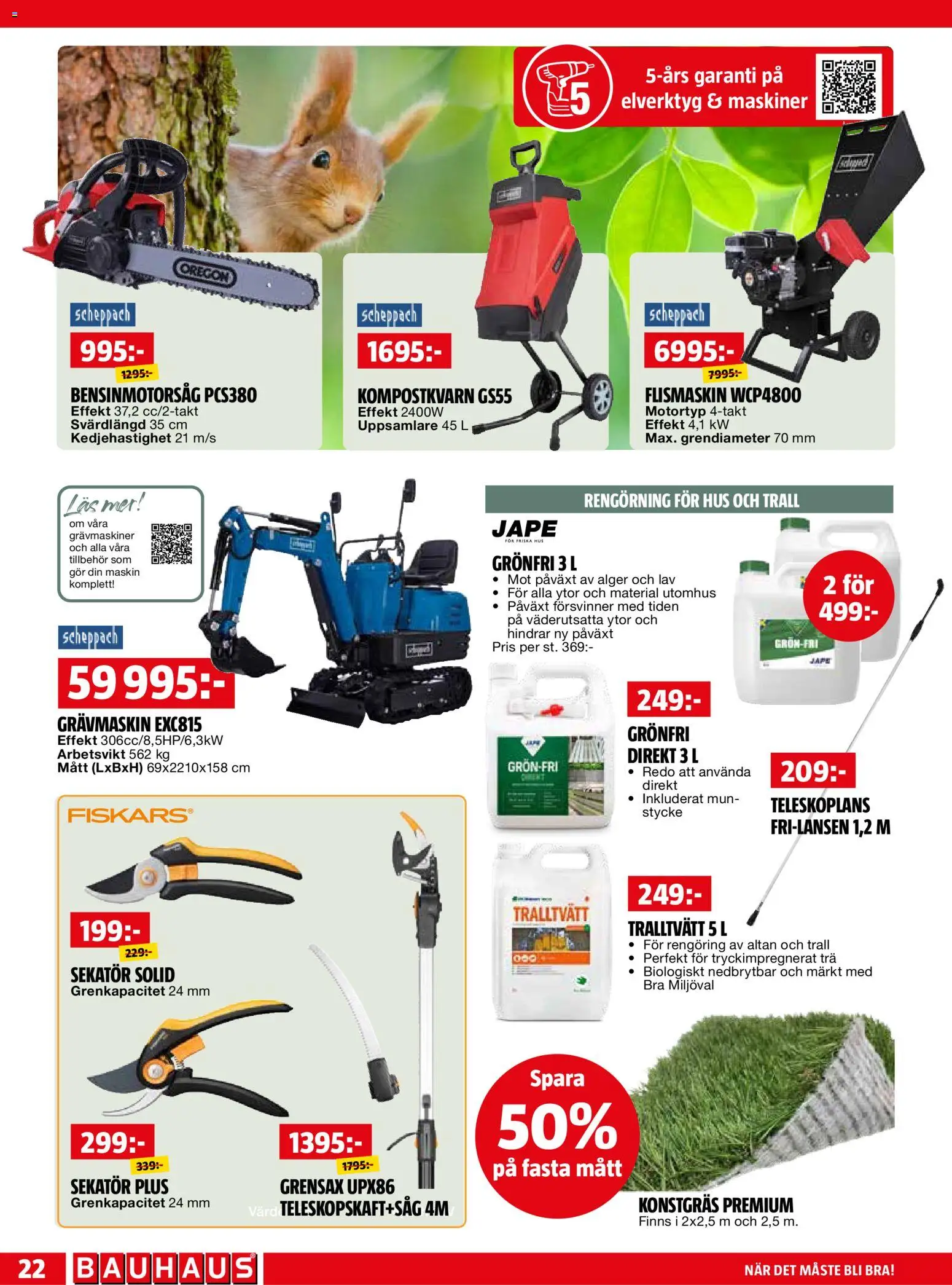 Bauhaus reklamblad aktuell från 01.03.2026 | Sida: 22 | Produkter: Sekatör, Grensax, Konstgräs