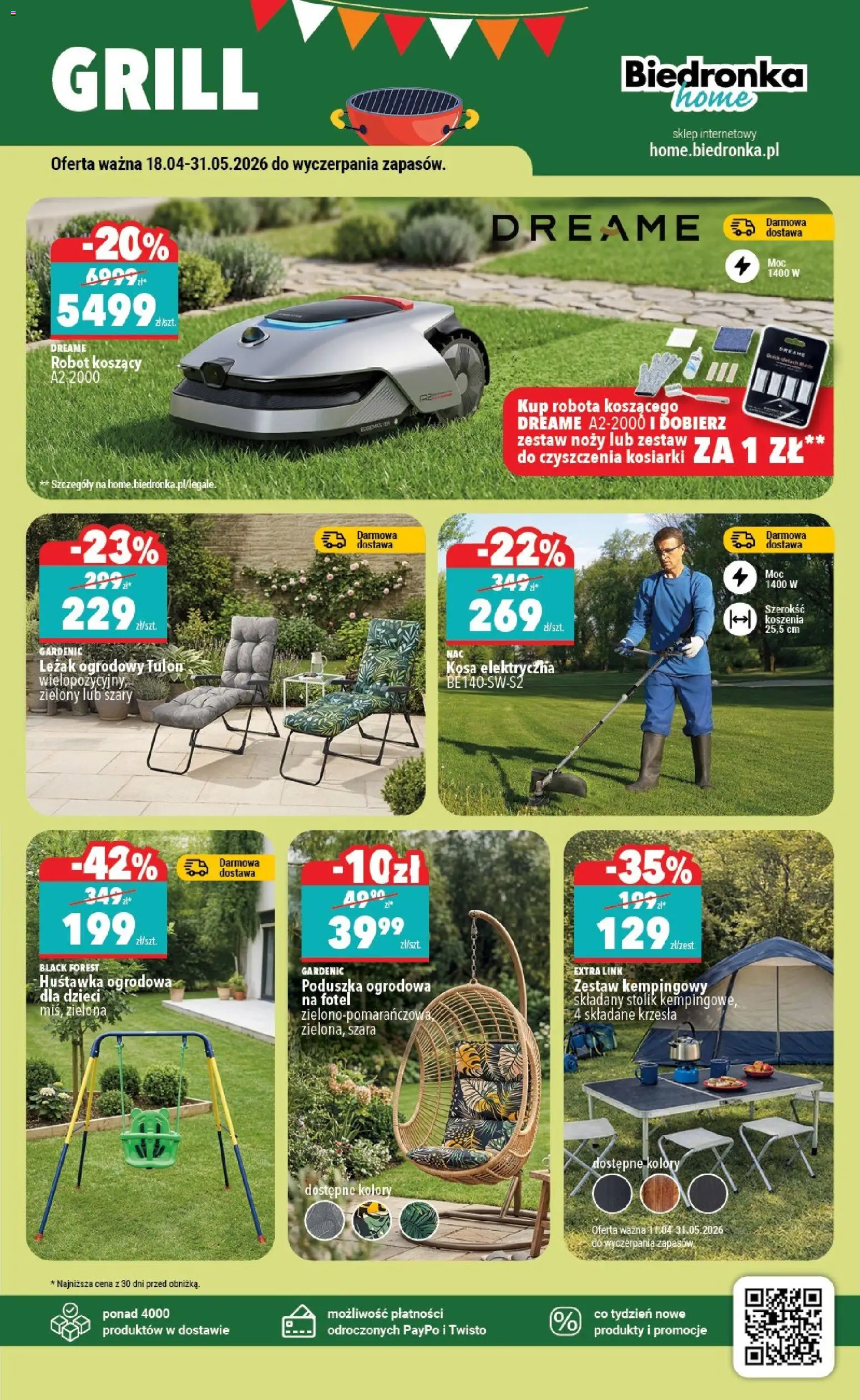 Biedronka gazetka - Home od 18.04.2026 | Strona: 4 | Produkty: Grill, Poduszka, Fotel, Leżak