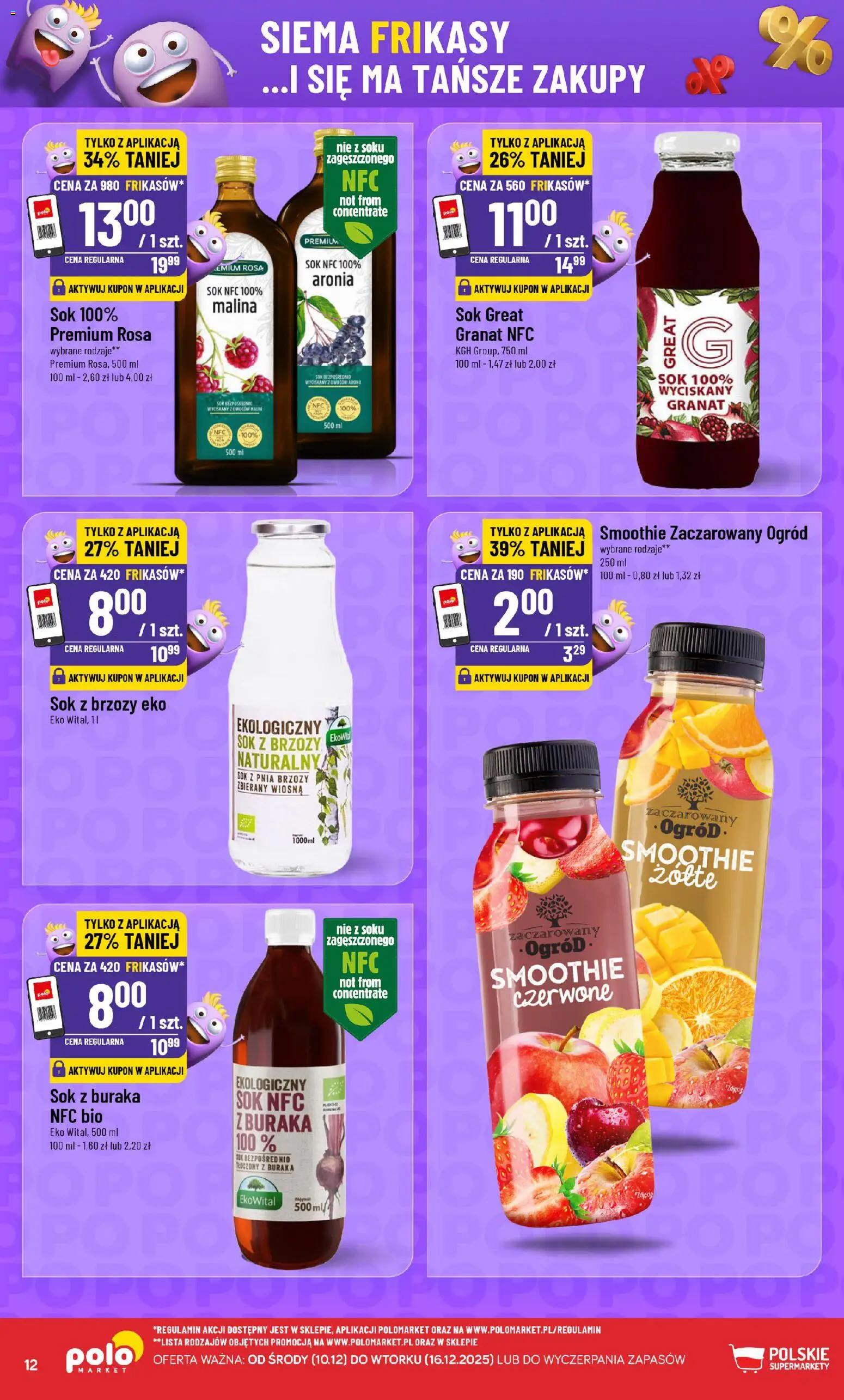 POLOmarket Gazetka - Frikasowe Hity od 10.12.2025 | Strona: 12 | Produkty: Sok z brzozy, Malina, Smoothie, Sok