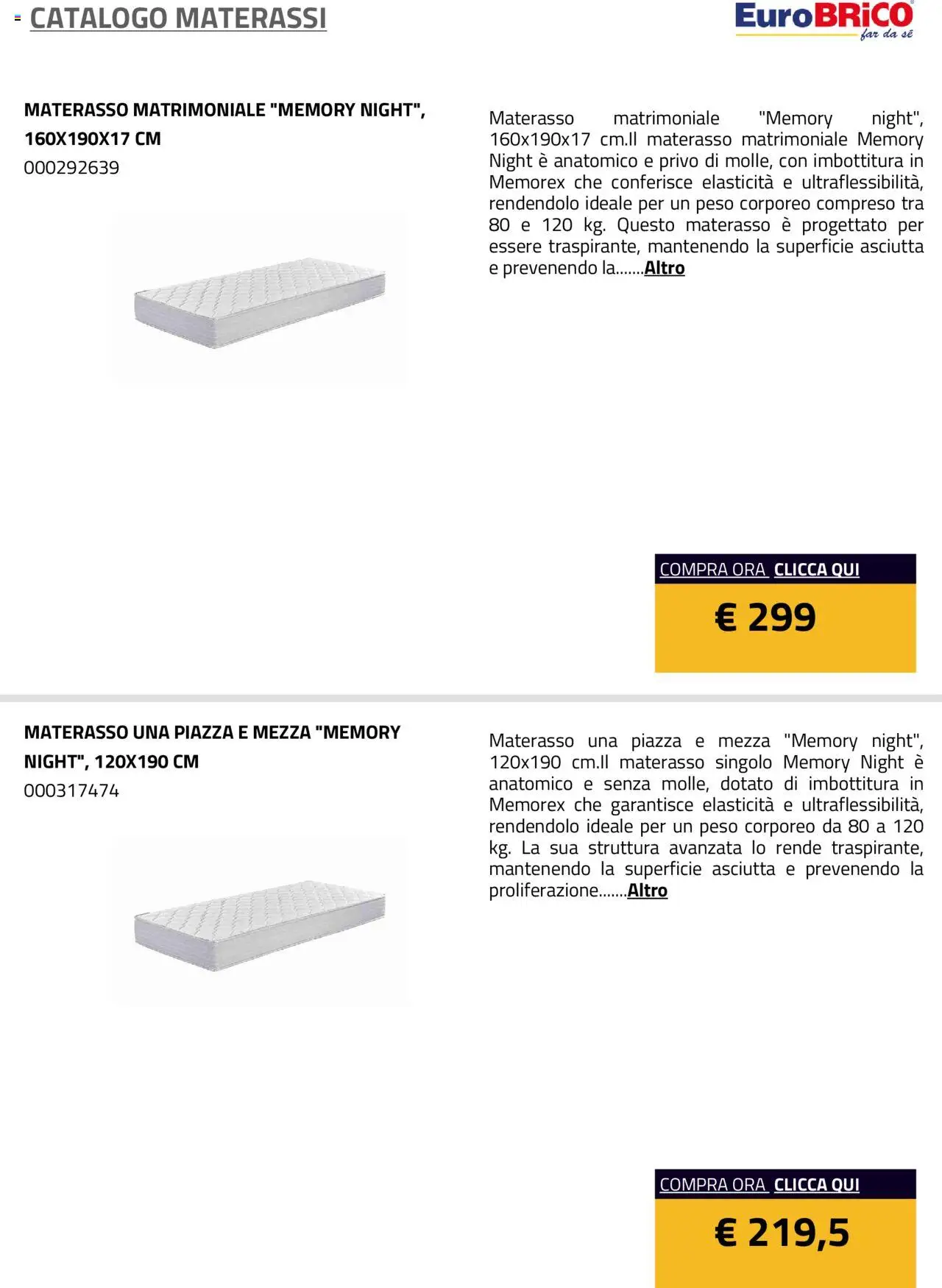 Volantino Eurobrico del 23.07.2025 | Pagina: 5 | Prodotti: Materasso matrimoniale, Materasso