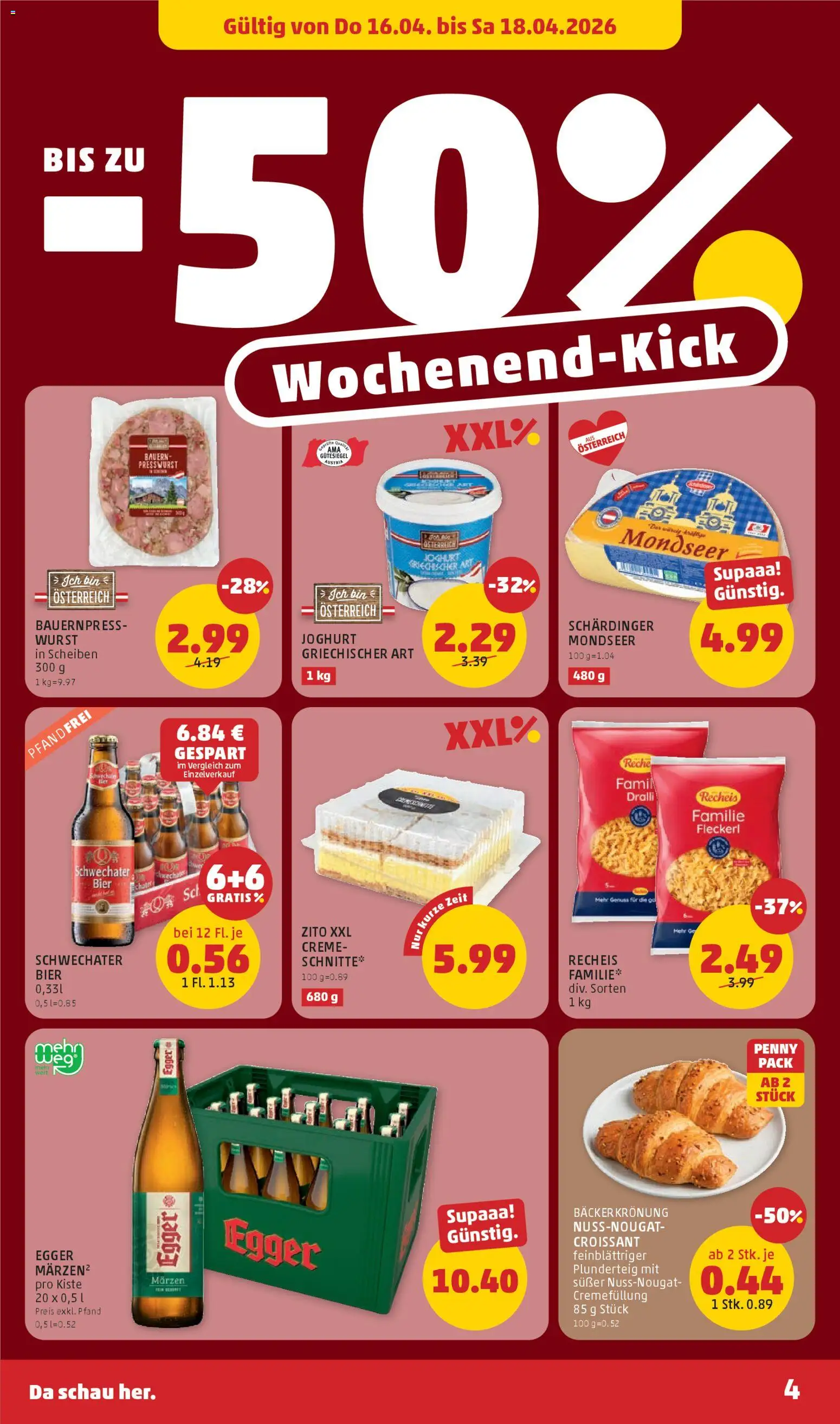 Penny Markt - Flugblatt gültig ab 16.04.2026 | Seite: 4 | Produkte: Wurst, Creme, Joghurt, Bier
