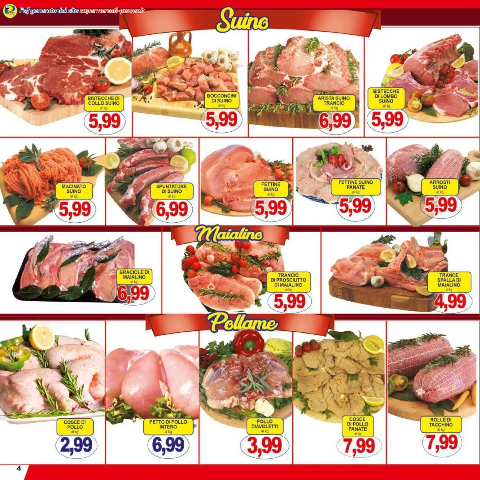Volantino Pewex del 07.01.2026 | Pagina: 4 | Prodotti: Petto di Pollo, Suino, Tacchino, Prosciutto