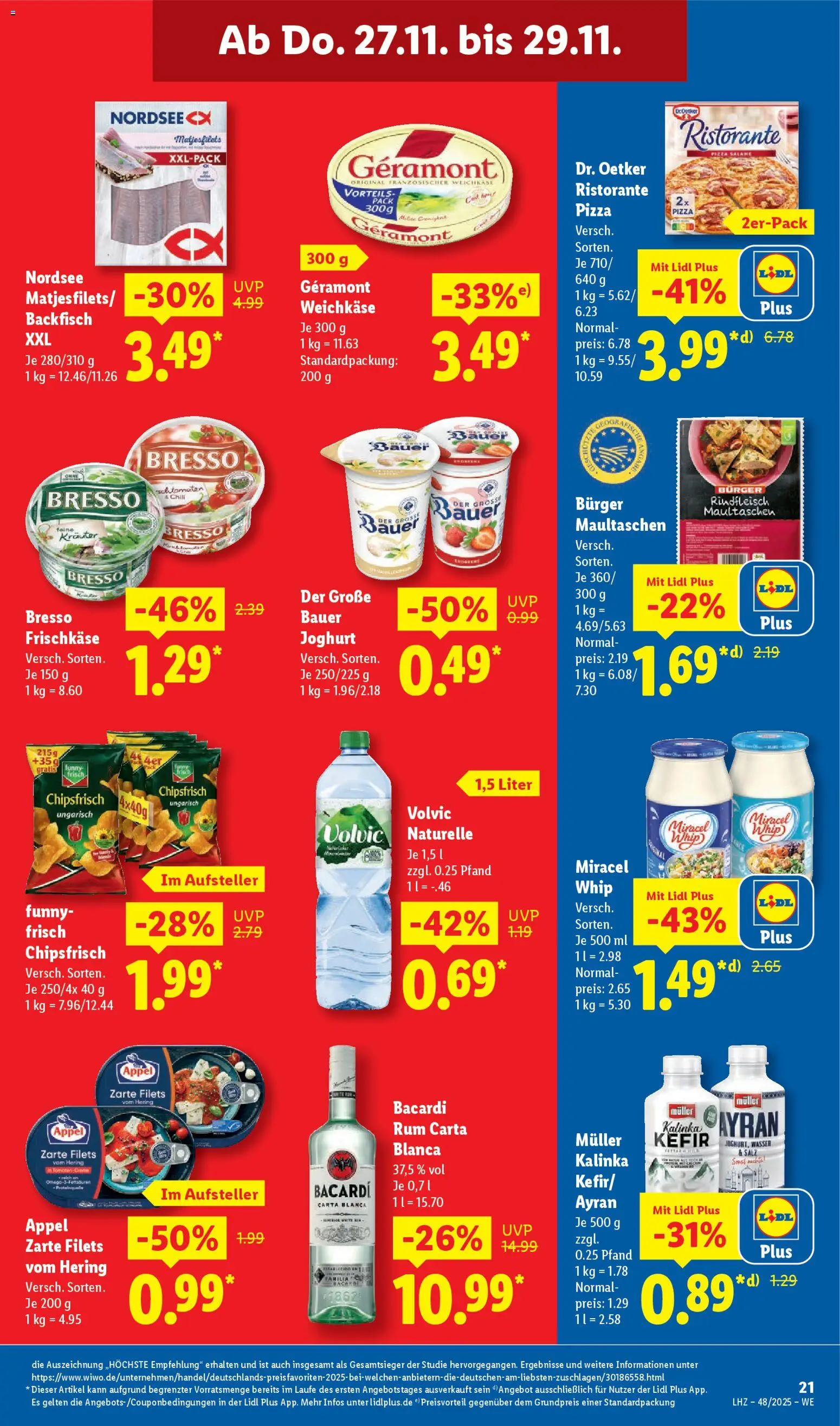 Lidl Prospekt Aarbergen – gültig ab 24.11.2025 | Seite: 27 | Produkte: Geramont, Bresso, Wasser, Pizza