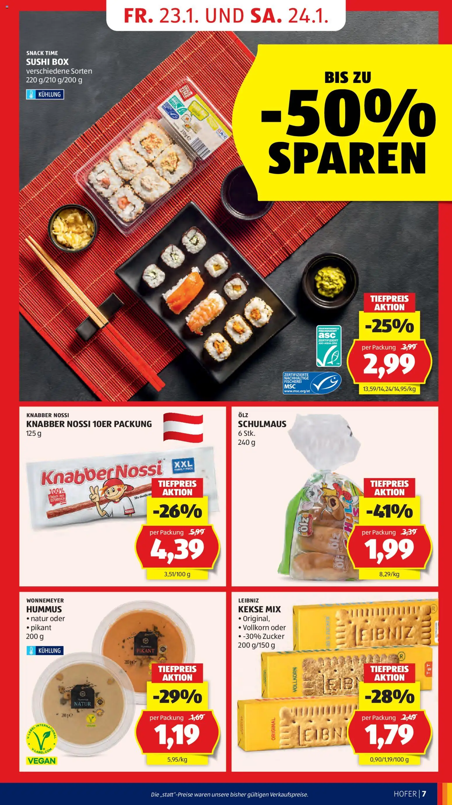 Hofer Flugblatt gültig ab 23.01.2026 | Seite: 9 | Produkte: Kekse, Zucker, Box