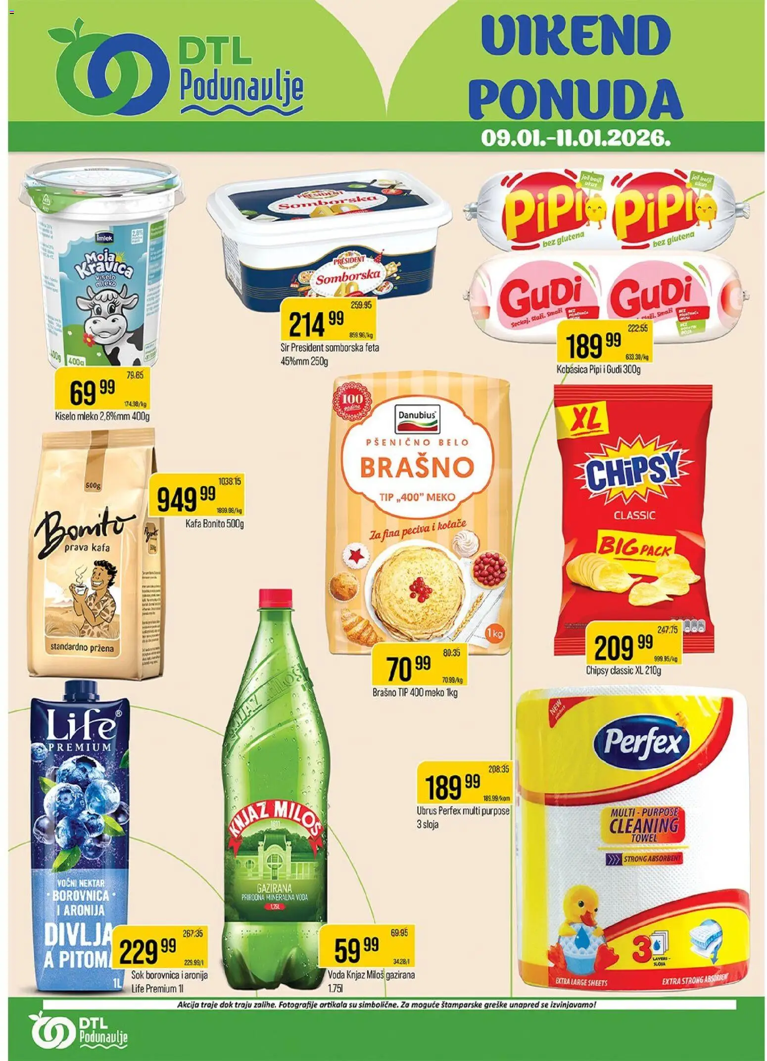 Podunavlje katalog - važi od 09.01.2026 | Strana: 1 | Proizvode: Ubrus, Brašno, Mleko, Sok