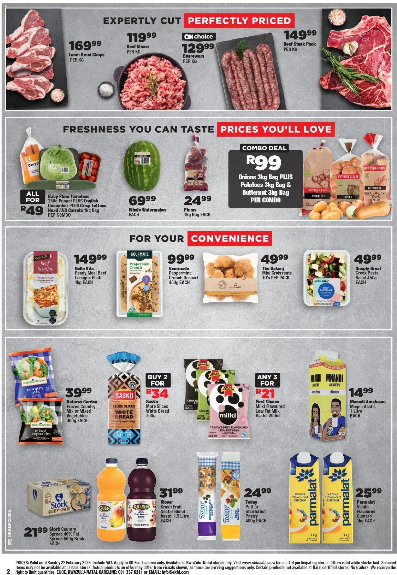 New OK Foods catalogue – valid from 11.02.2026 | Page: 2 | Products: Bag, Bread, Beef, Pasta