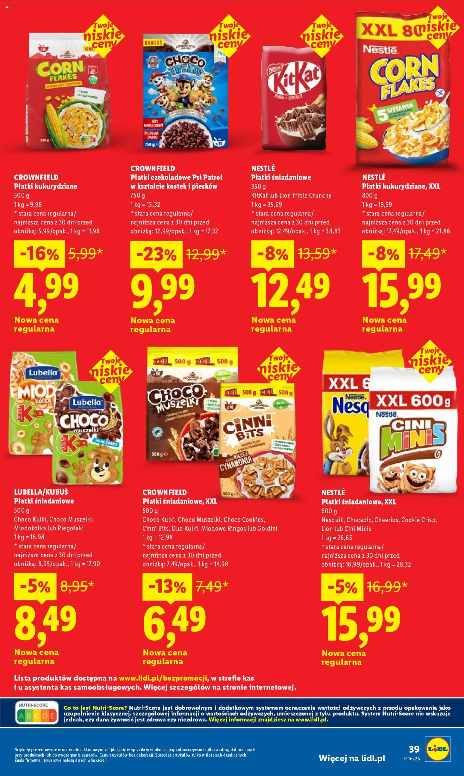 Lidl gazetka od 16.04.2026 | Strona: 39 | Produkty: Miód, Płatki śniadaniowe, Płatki kukurydziane, Corn Flakes