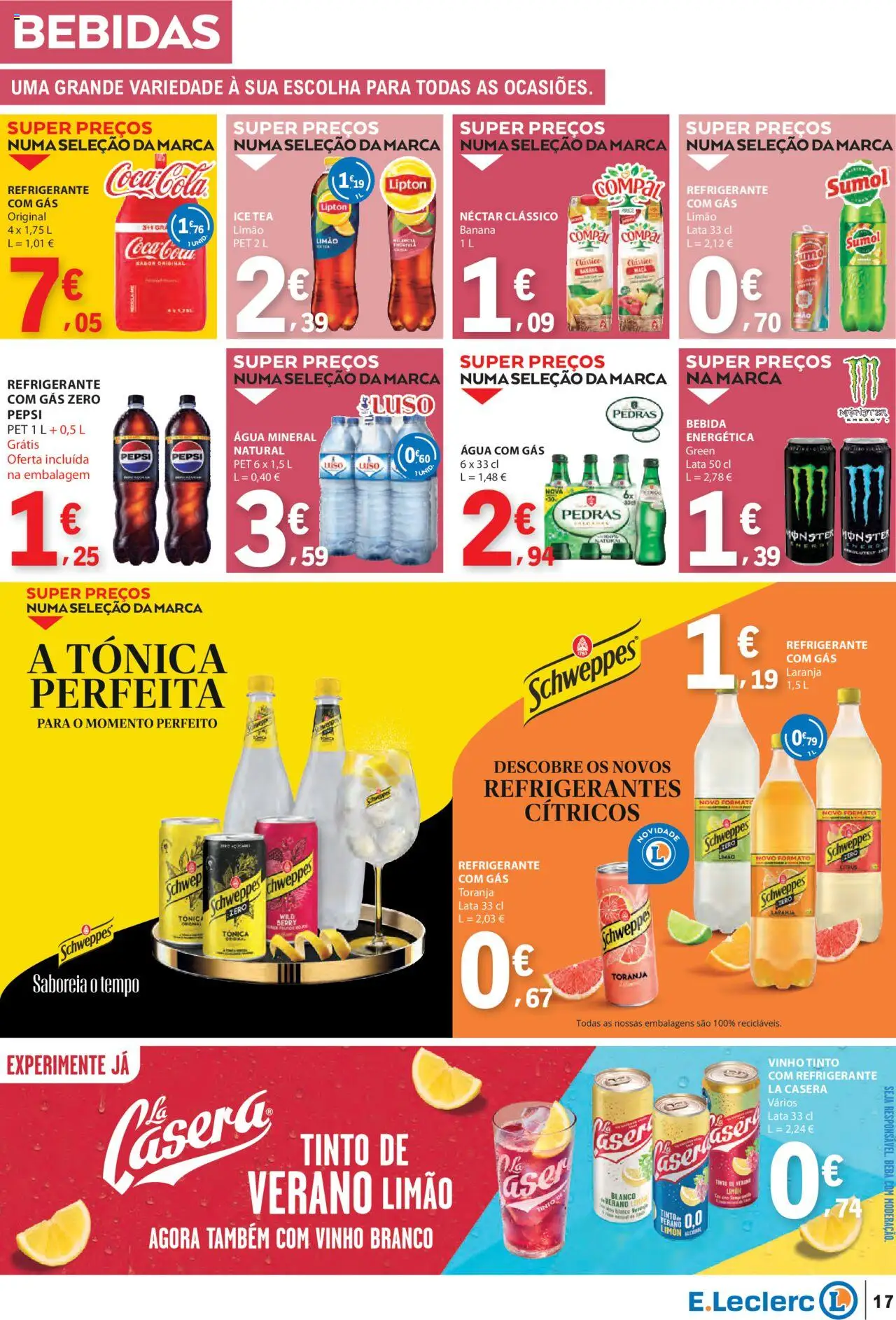 E.Leclerc folheto │ válido de 18.09.2025 | Página: 17 | Produtos: Agua, Refrigerante, Água com gás, Vinho tinto