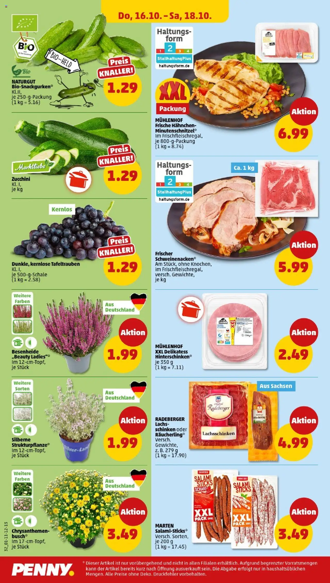 Penny - Sachsen – gültig ab 13.10.2025 | Seite: 36 | Produkte: Hahnchen, Lachs, Schinken, Zucchini