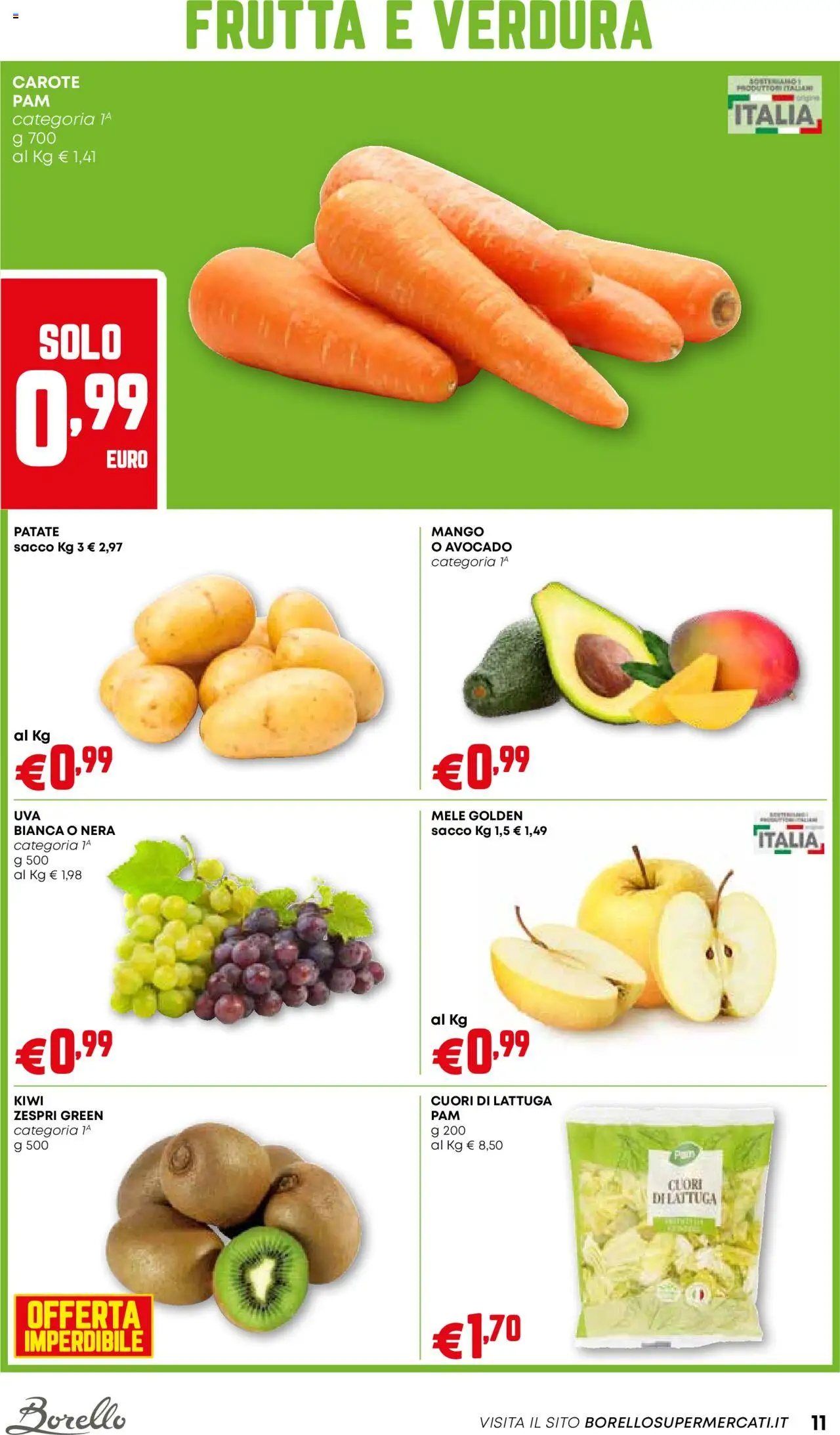 Volantino Borello Supermercati del 11.09.2025 | Pagina: 11 | Prodotti: Mele, Kiwi, Mango, Lattuga
