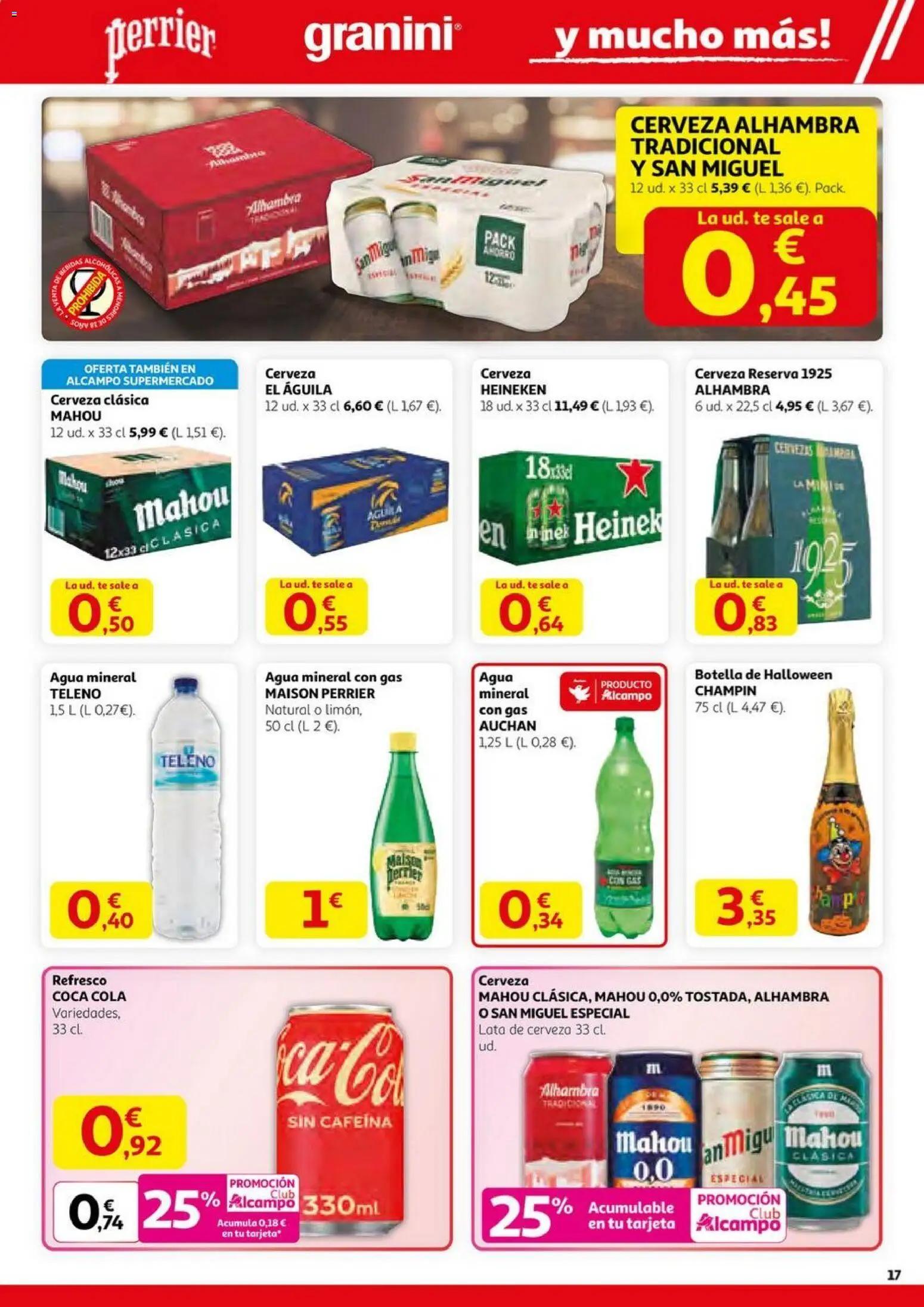 Alcampo - HG Nacional Unificado  │ válido desde el 23.10.2025 | Página: 17 | Productos: Cerveza, Té, Agua mineral, Σπανάκι