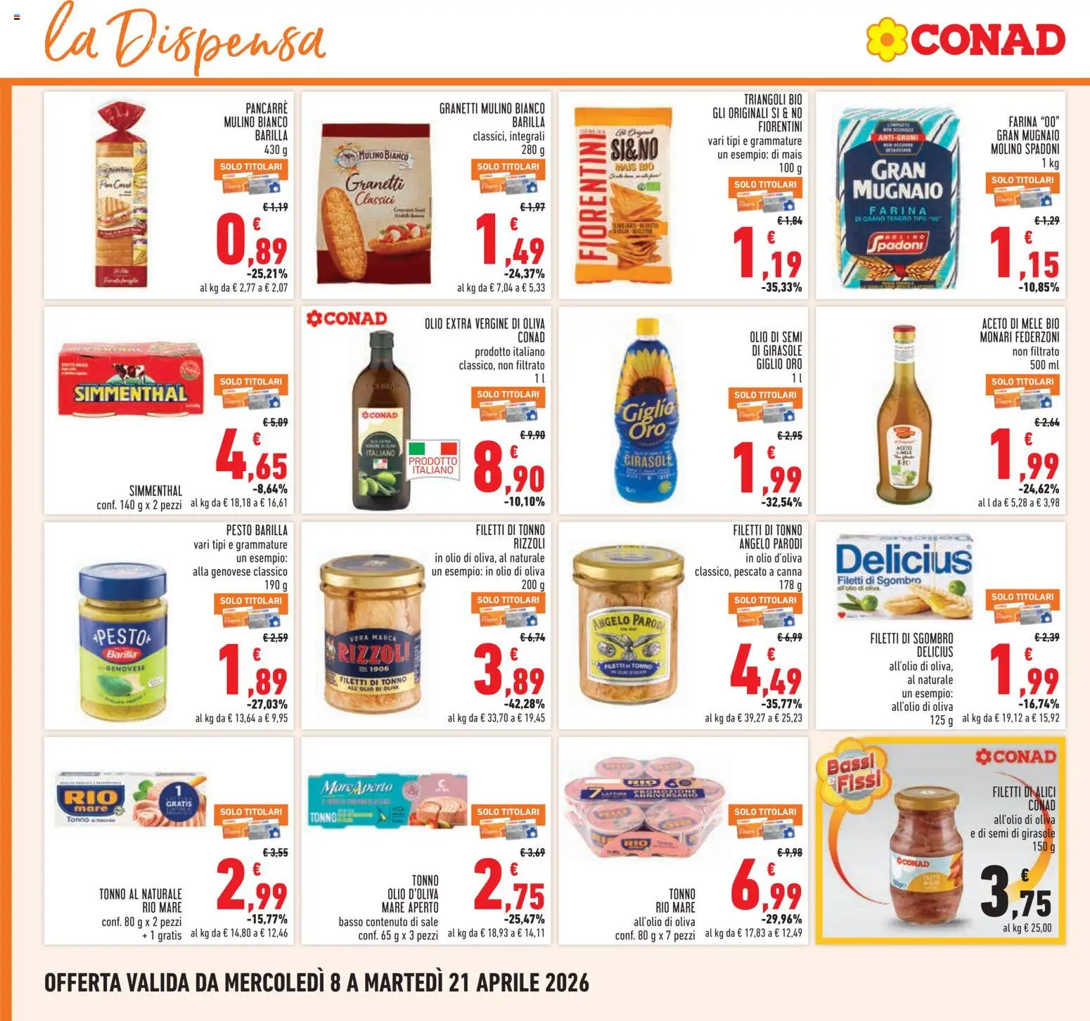 Volantino Conad del 08.04.2026 | Pagina: 16 | Prodotti: Olio, Pesto, Olio extra vergine, Alici