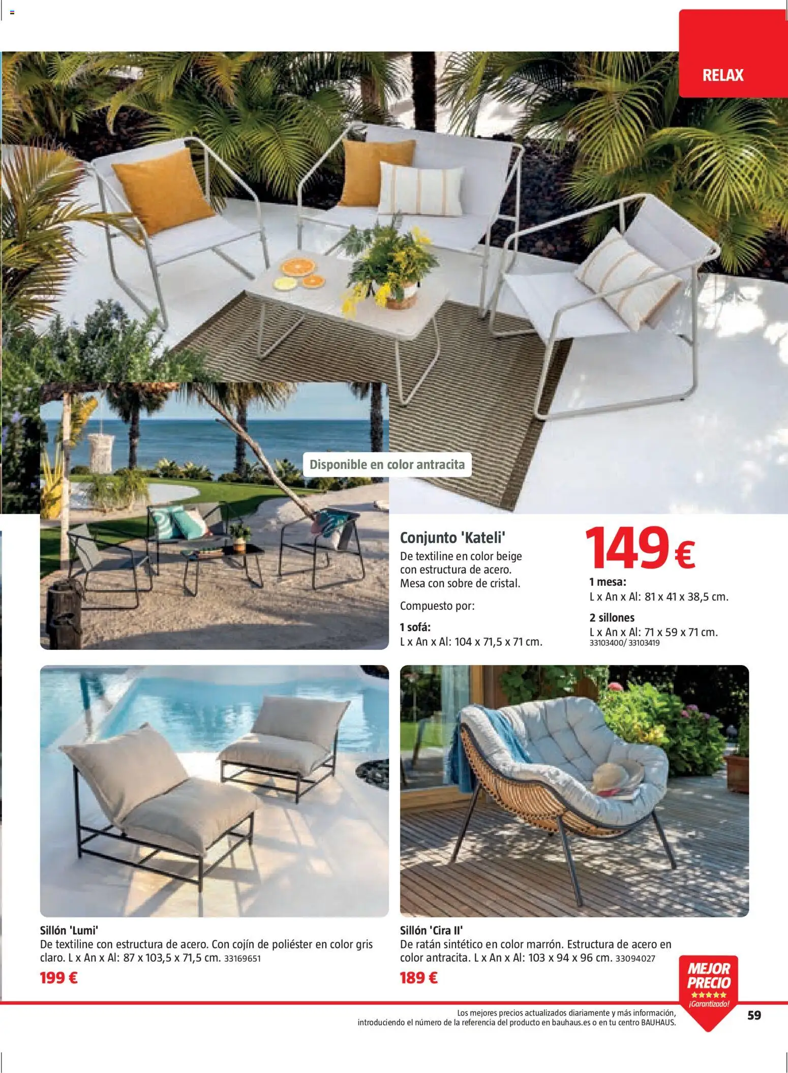 Bauhaus Verano │ válido desde el 16.03.2026 | Página: 59 | Productos: Cojín, Sofá, Sillón, Mesa