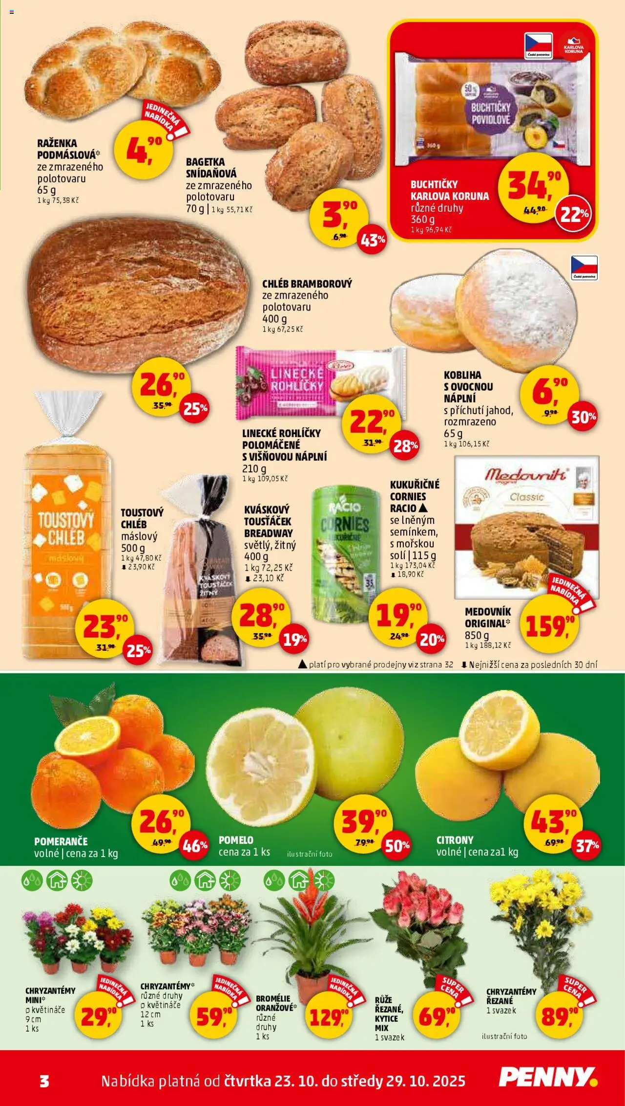 Penny Market leták - Čtvrtečník od 23.10.2025 | Strana: 3 | Produkty: Pomelo, Květináče, Medovník, Citróny