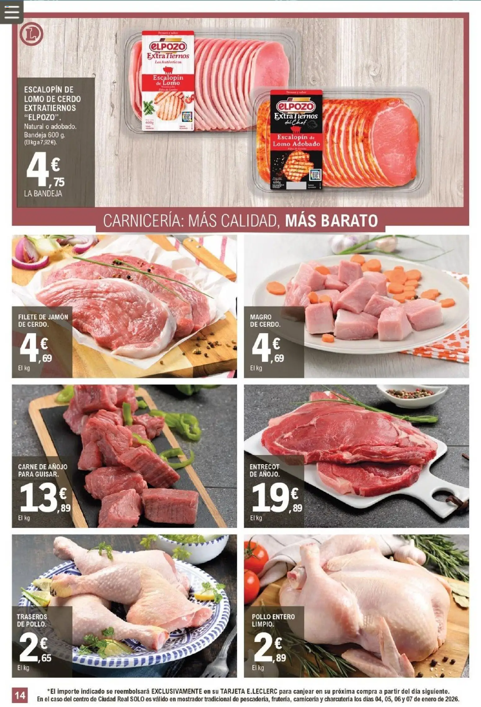 E.Leclerc folleto │ válido desde el 04.02.2026 | Página: 14 | Productos: Jamón, Cerdo, Filete, Bandeja