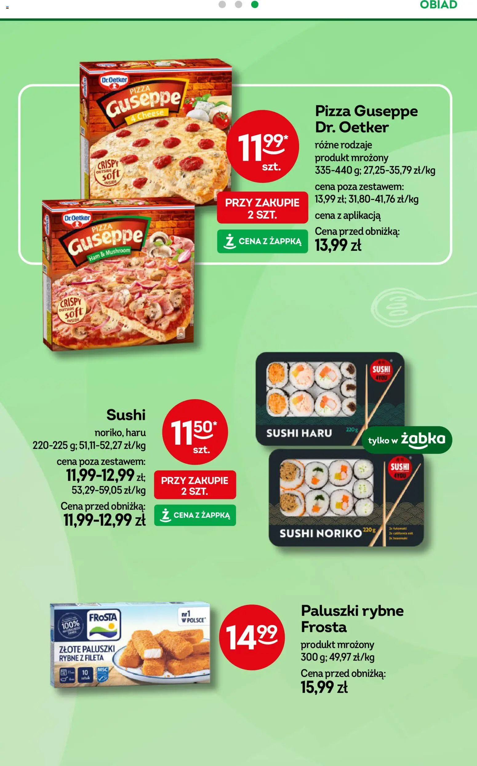 Żabka Gazetka od 28.01.2026 | Strona: 49 | Produkty: Paluszki rybne frosta, Sushi, Paluszki, Pizza