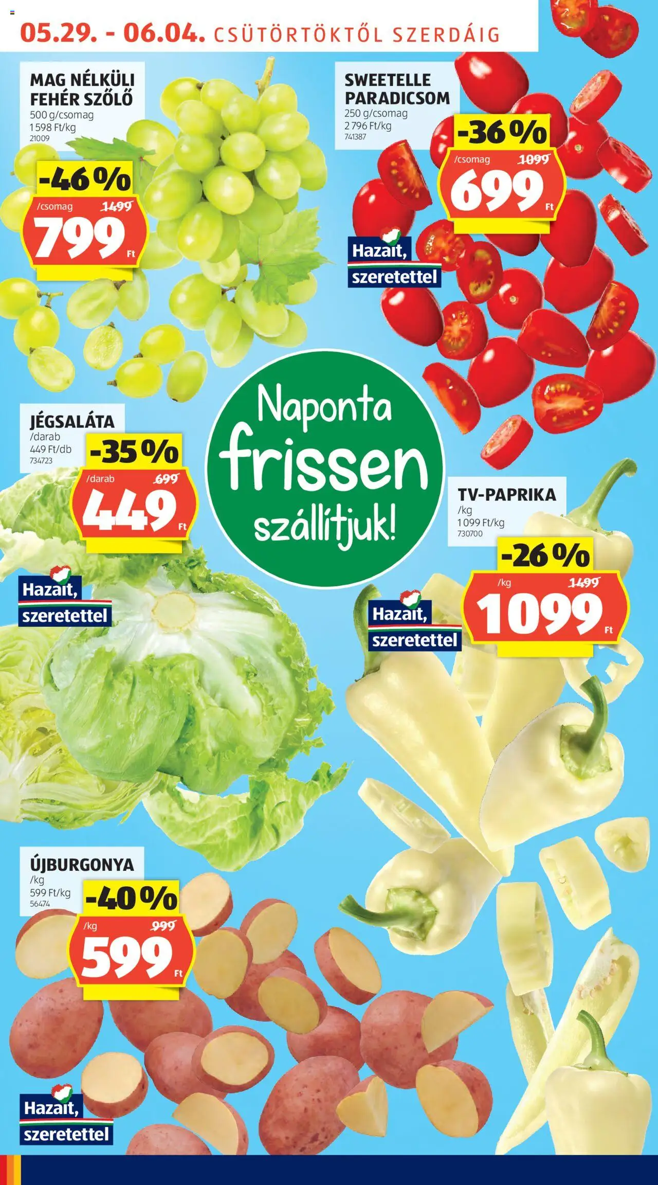 Aldi akciós ujság - amely érvényes a következő dátumtól: 29.05.2025 | Oldal: 4 | Termékek: Szőlő, Jégsaláta, Paradicsom