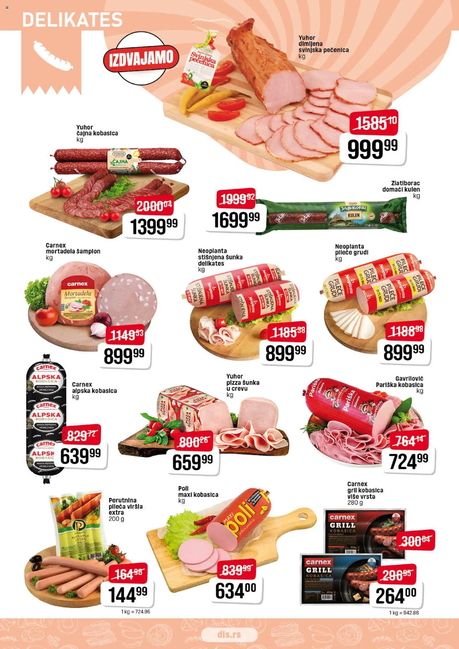 DIS katalog - važi od 29.01.2026 | Strana: 2 | Proizvode: Pileće grudi, Mortadela, Pizza šunka, Kobasica
