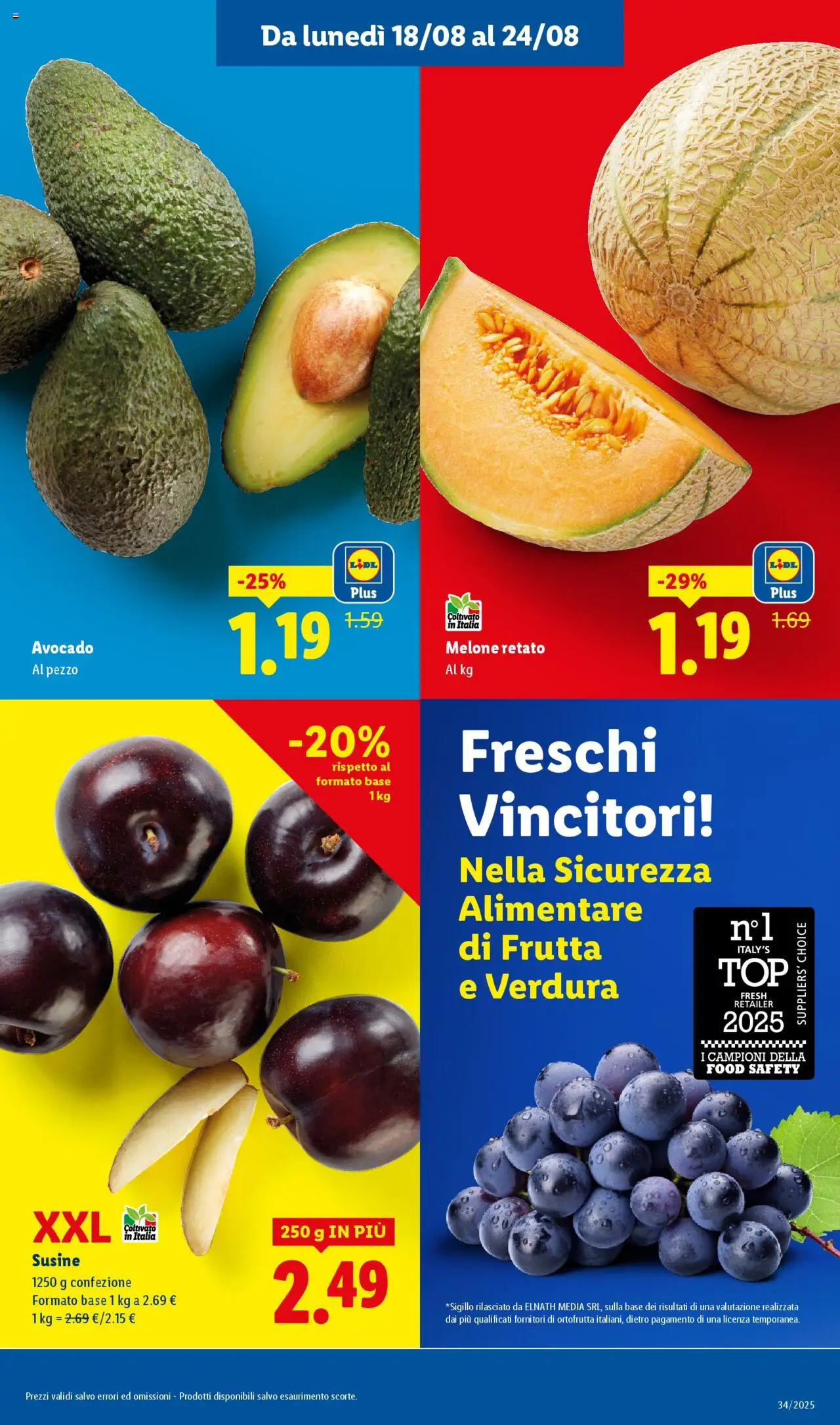 Volantino Lidl del 18.08.2025 | Pagina: 3 | Prodotti: Avocado, Frutta, Melone, Susine