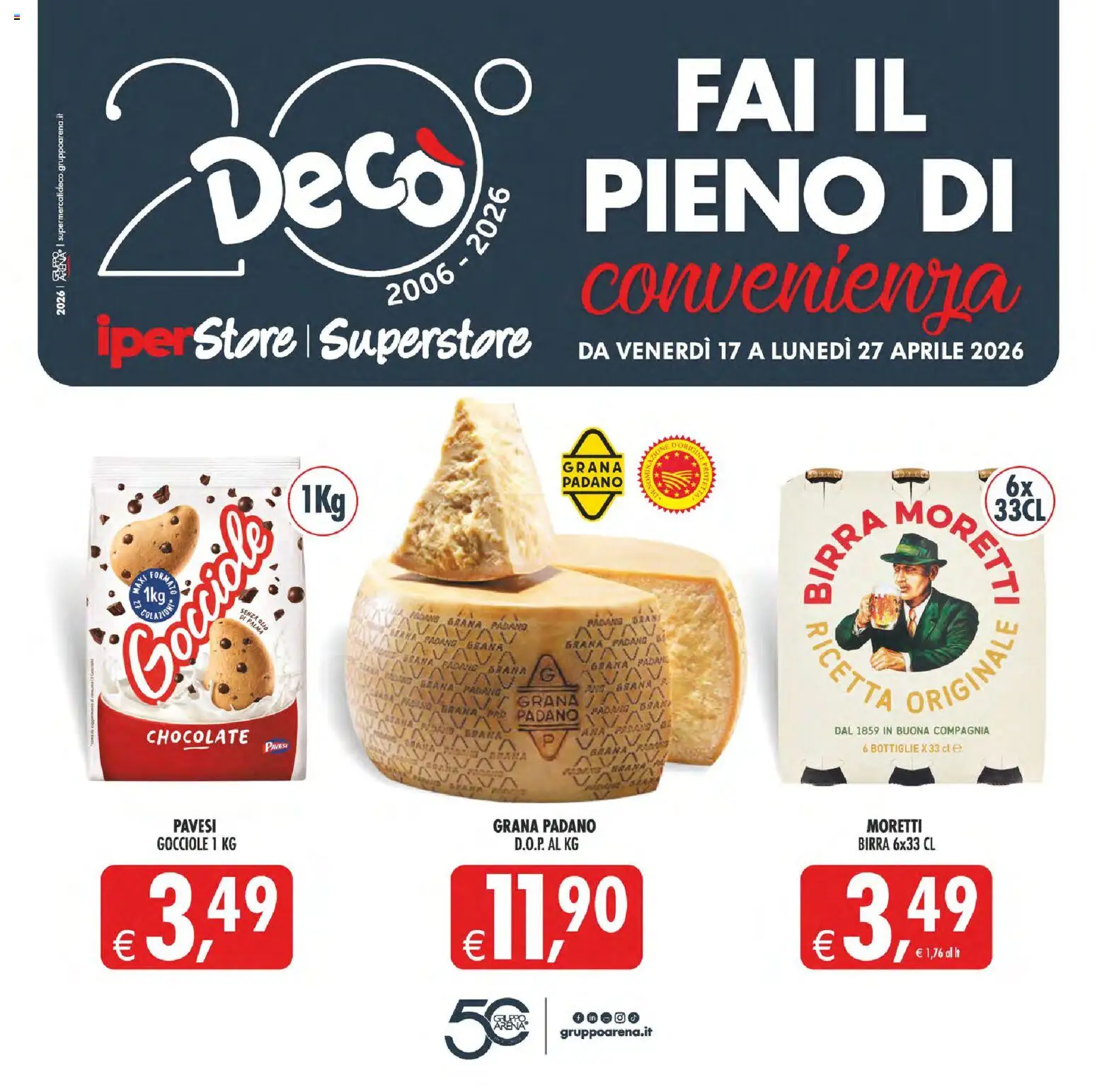 Volantino Decò del 17.04.2026 | Pagina: 1 | Prodotti: Birra, Olio, Grana Padano