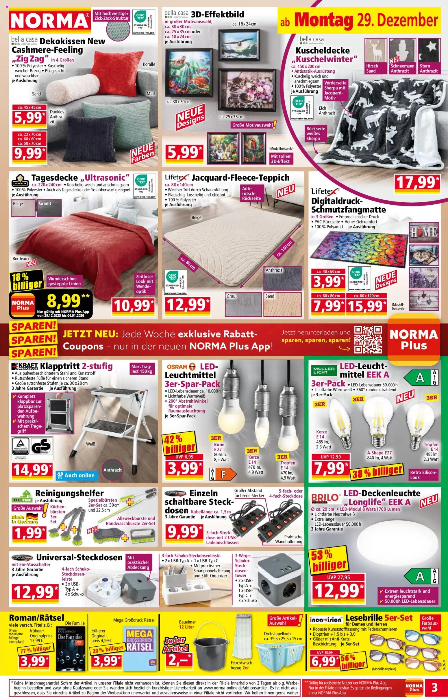 Norma Prospekt 	 – gültig ab 29.12.2025 | Seite: 3 | Produkte: Tagesdecke, Schmutzfangmatte, Birne, Kuchen