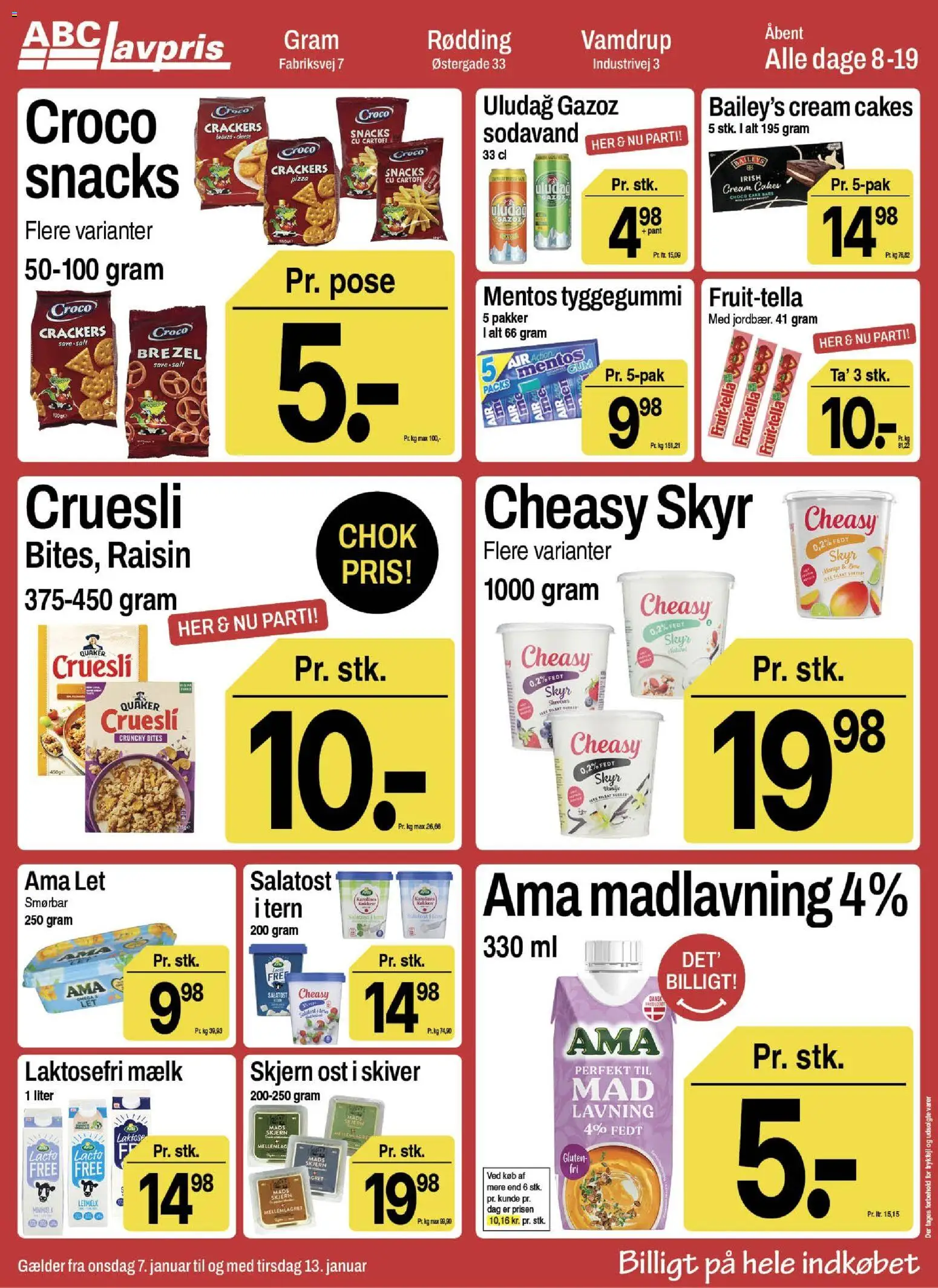 Abc Lavpris tilbudsavis – gyldig fra 07.01.2026 | Side: 1 | Produkter: Mælk, Skyr, Sodavand, Salatost