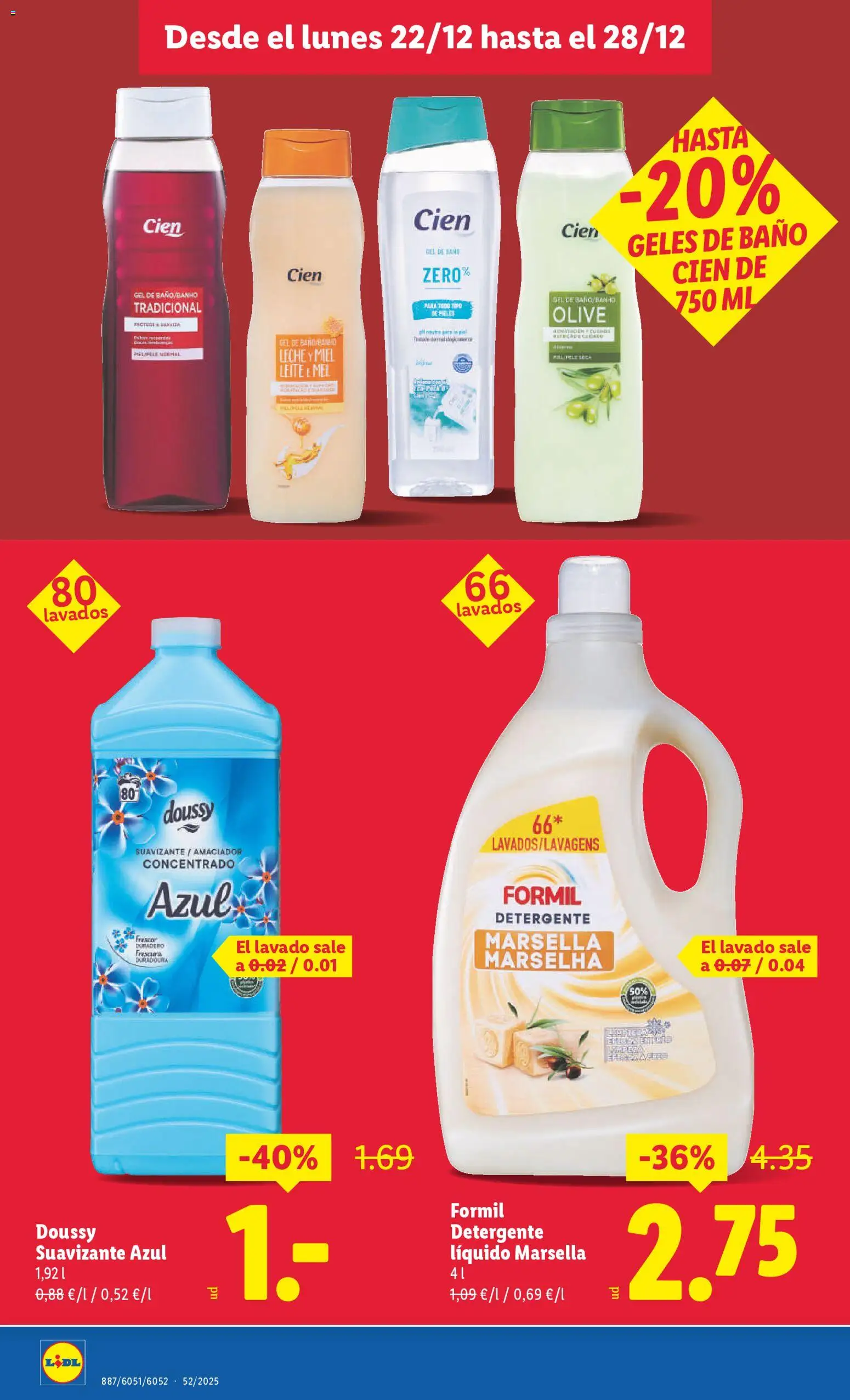 Lidl - Parque Comercial Taralpe │ válido desde el 22.12.2025 | Página: 12 | Productos: Detergente, Gel de baño, Leche, Detergente líquido