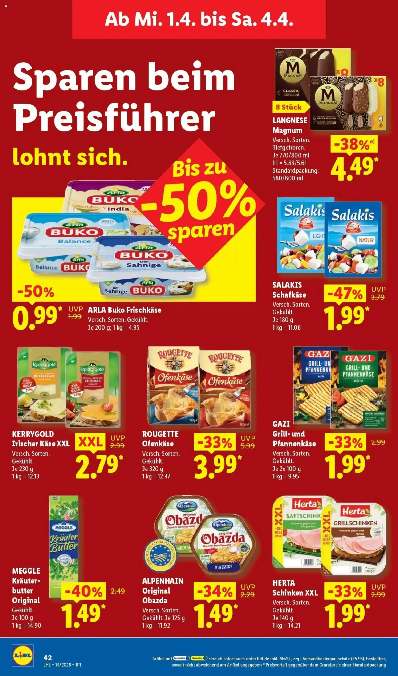 Lidl Prospekt Bergisch Gladbach – gültig ab 30.03.2026 | Seite: 66 | Produkte: Langnese, Butter, Salakis, Schinken