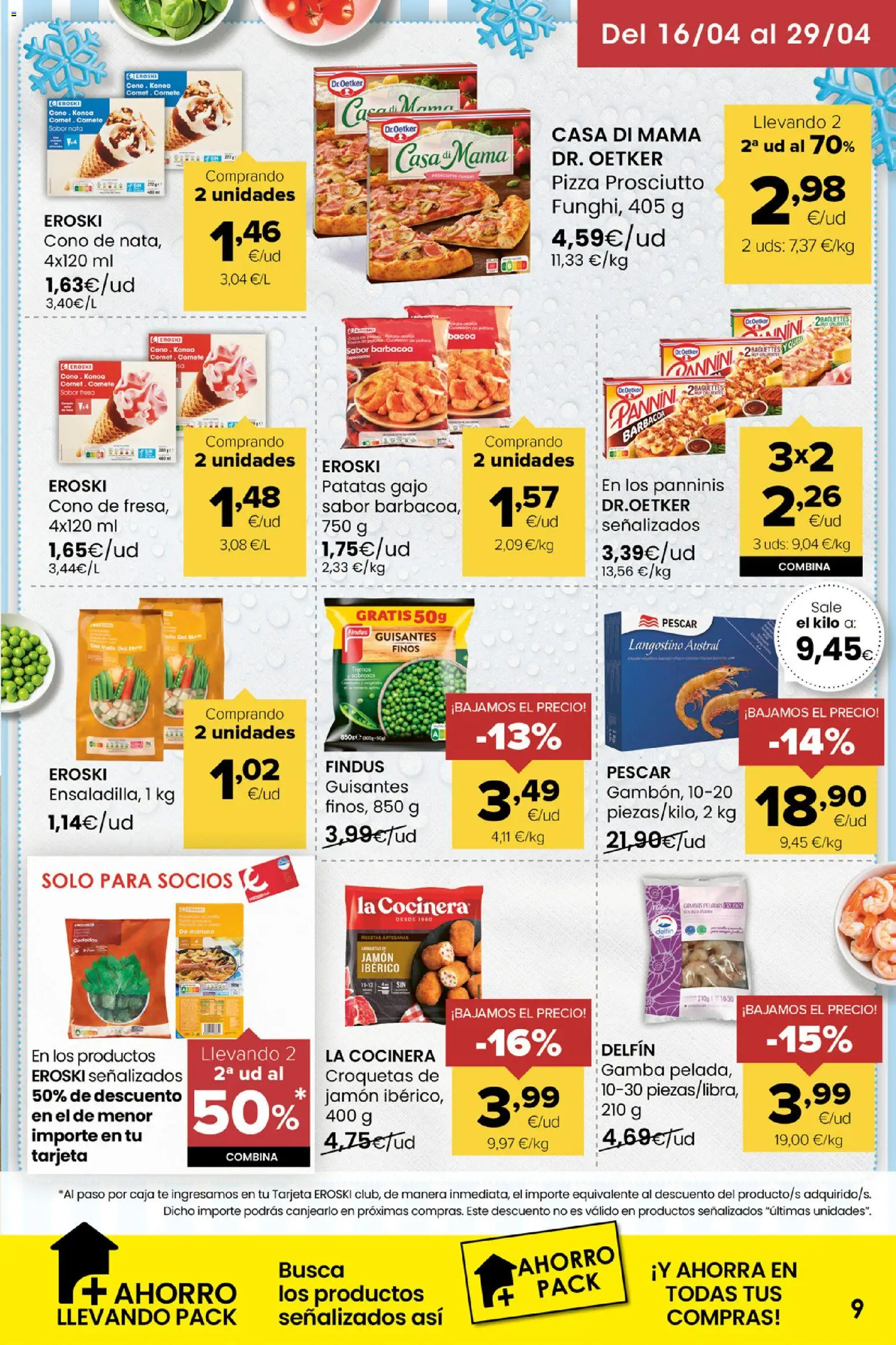 Eroski Miramos por ti │ válido desde el 16.04.2026 | Página: 9 | Productos: Pizza, Té, Croquetas, Langostino