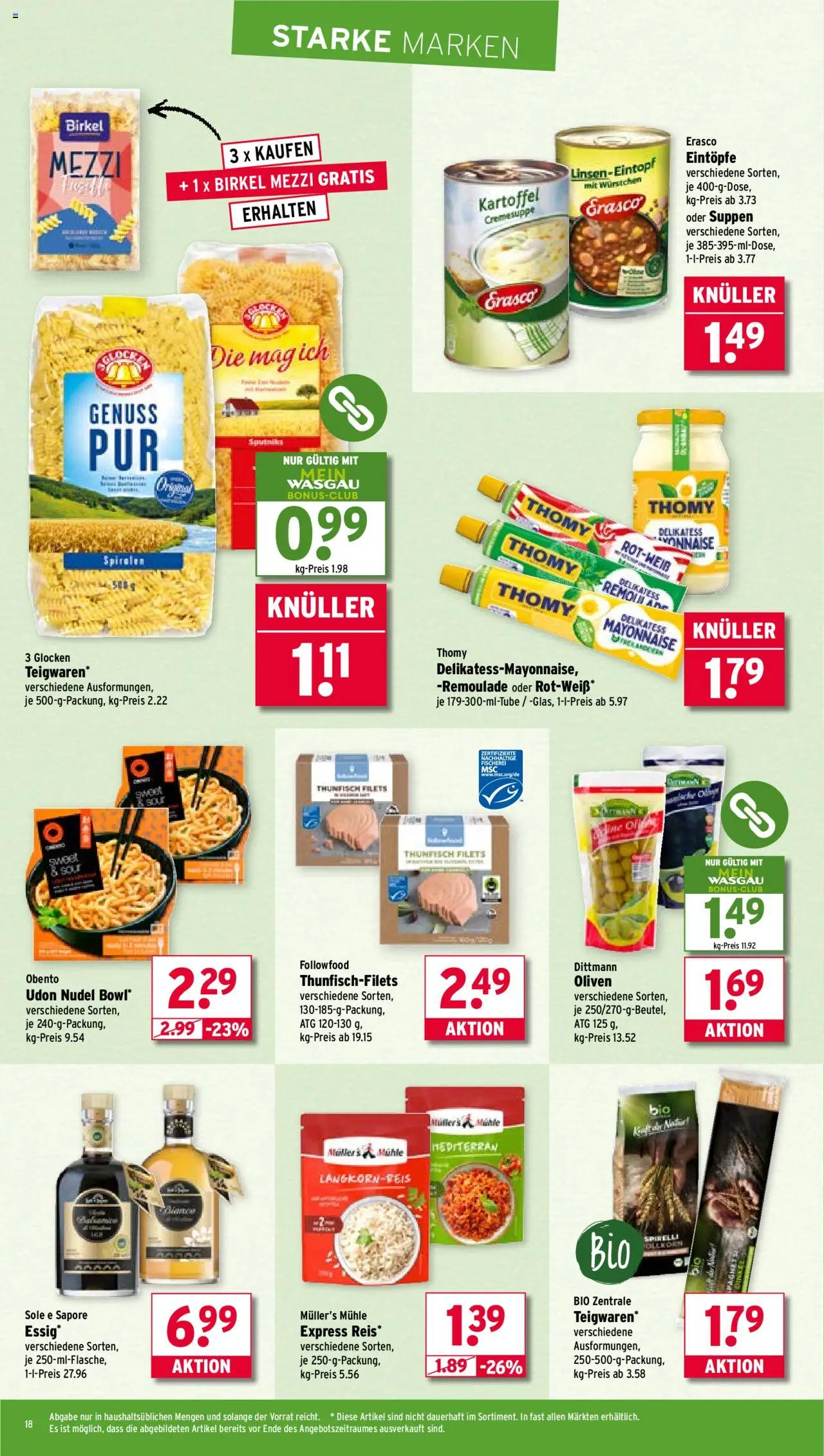 Wasgau Prospekt 	 – gültig ab 29.09.2025 | Seite: 18 | Produkte: Mühle, Thunfisch, Essig, Reis