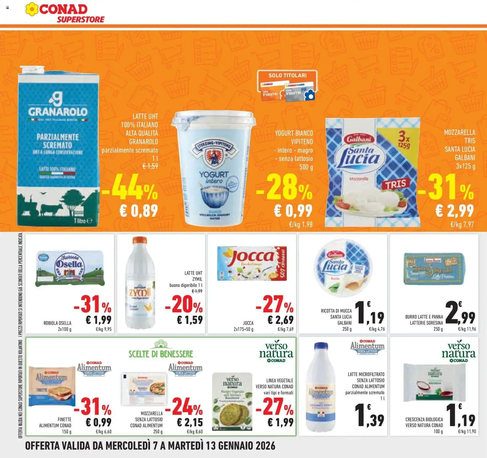 Volantino Conad del 07.01.2026 | Pagina: 14 | Prodotti: Mozzarella senza lattosio, Mozzarella, Burro, Robiola