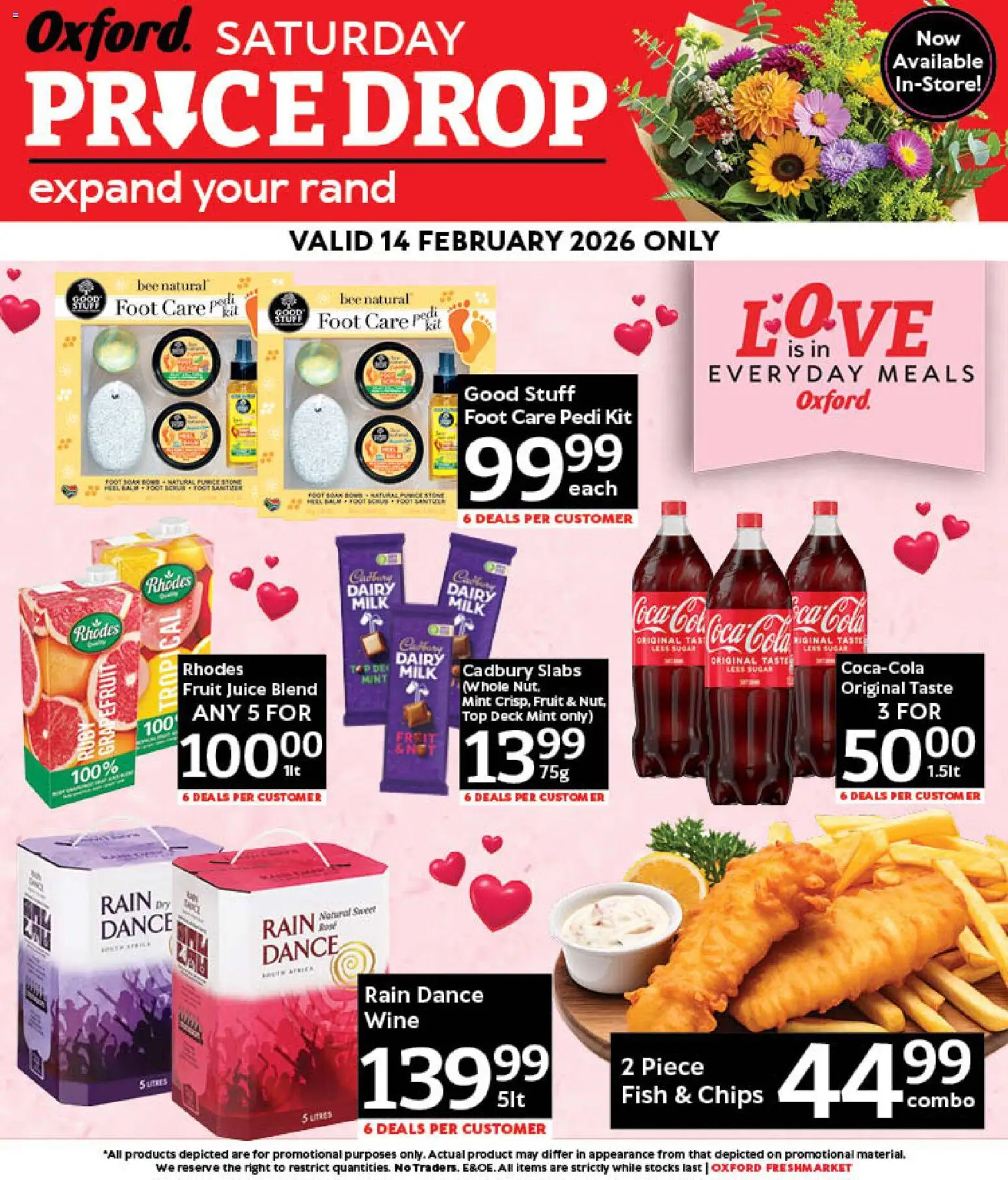 New Oxford Freshmarket catalogue – valid from 14.02.2026 | Page: 1 | Products: Juice, Chips, Fruit, Sugar