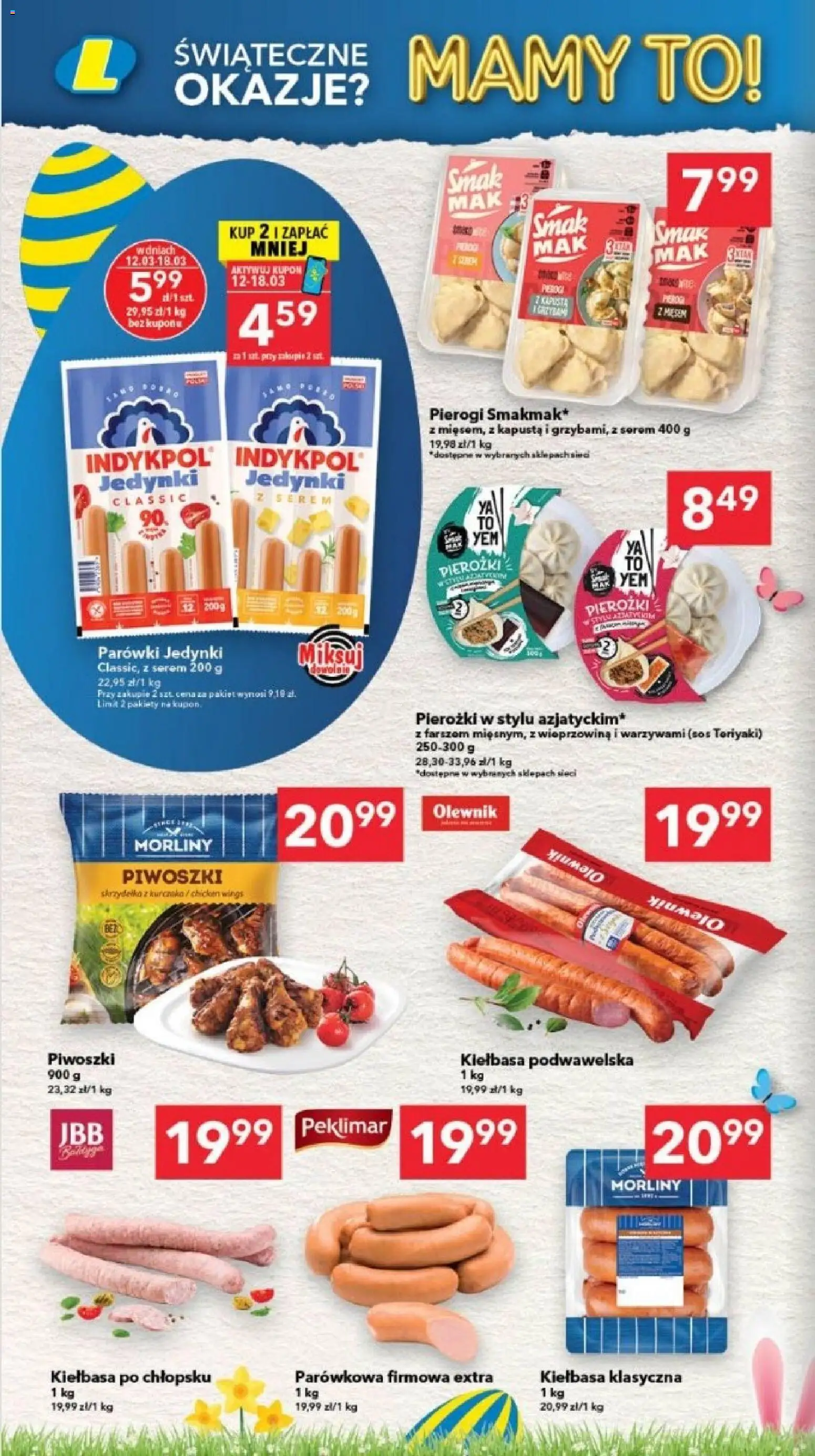 Lewiatan gazetka - Bydgoszcz od 12.03.2026 | Strona: 4 | Produkty: Kiełbasa, Pierogi, Kiełbasa podwawelska, Wieprzowina