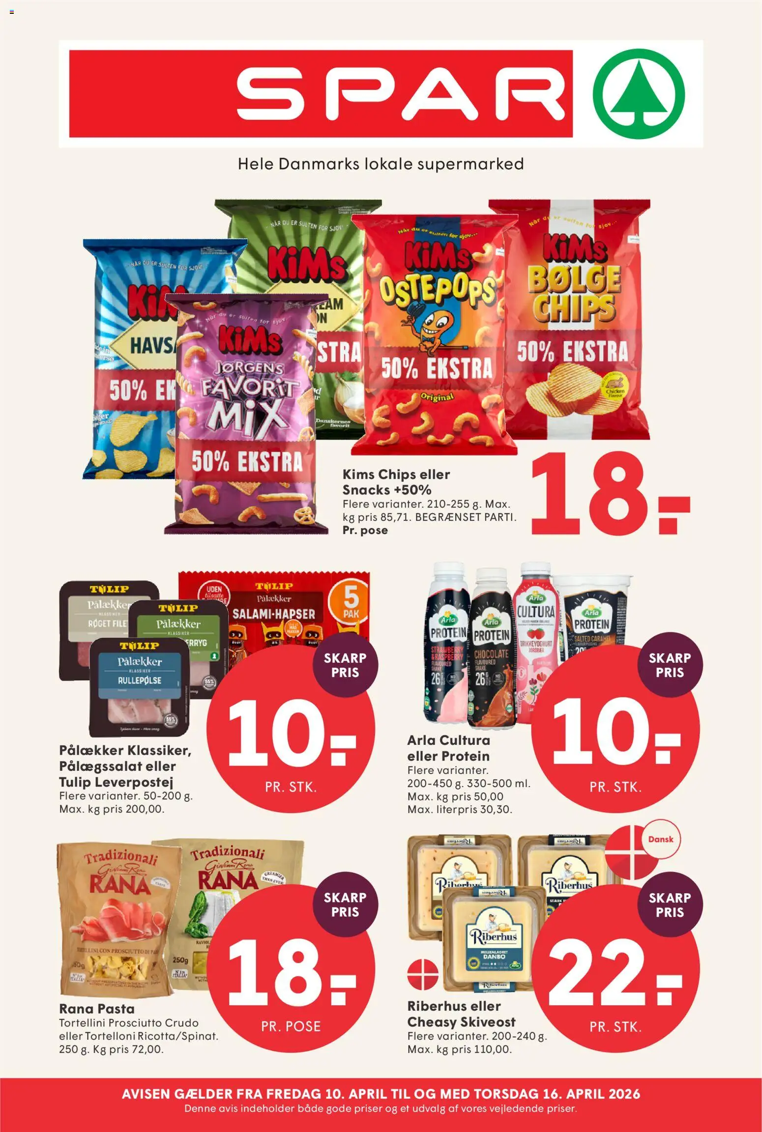 Spar tilbudsavis – gyldig fra 10.04.2026 | Side: 1 | Produkter: Rullepølse, Leverpostej, Drikkeyoghurt, Skiveost
