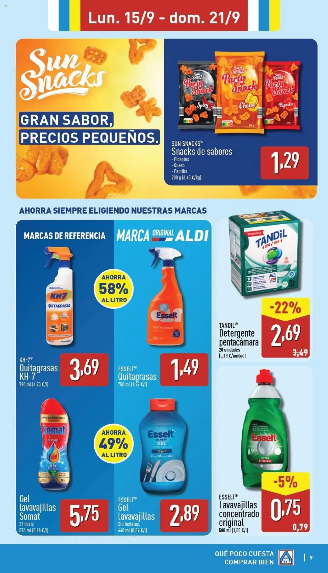 Aldi folleto Canarias │ válido desde el 15.09.2025 | Página: 9 | Productos: Detergente, Queso, Lavavajillas