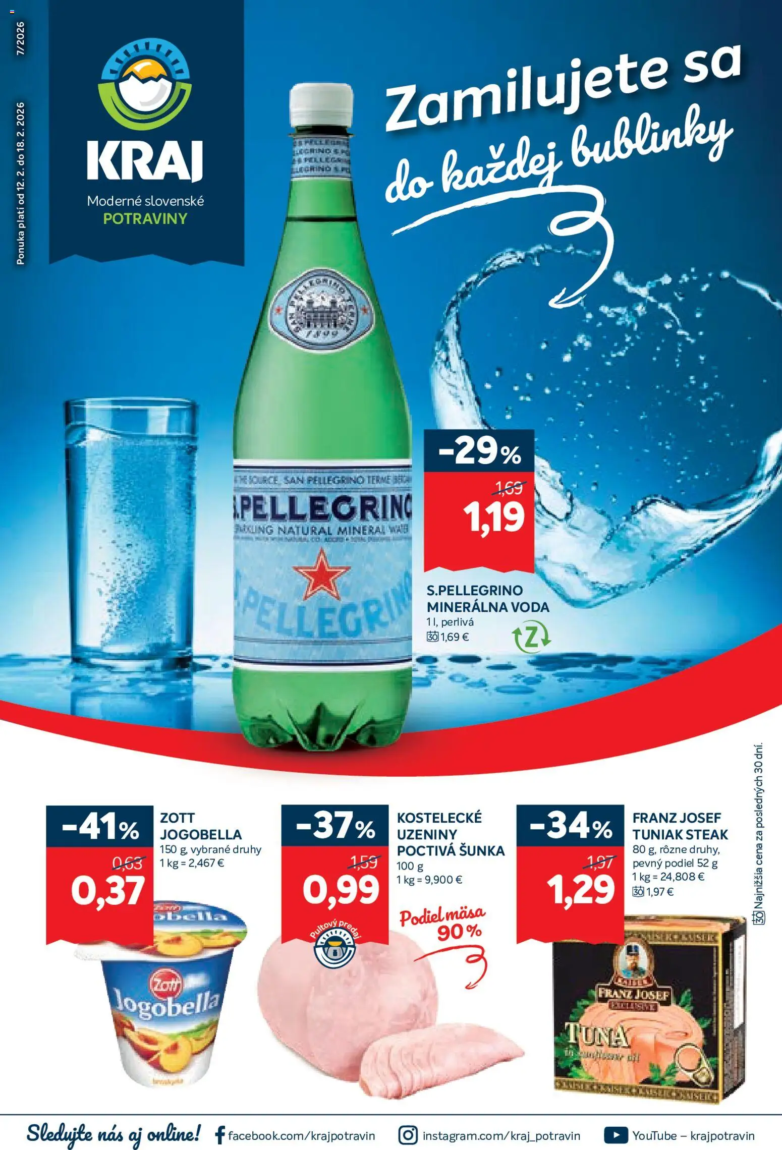 Nové Kraj akcie – leták je platný od 12.02.2026 | Strana: 1 | Produkty: Tuniak, Šunka, Voda, Steak