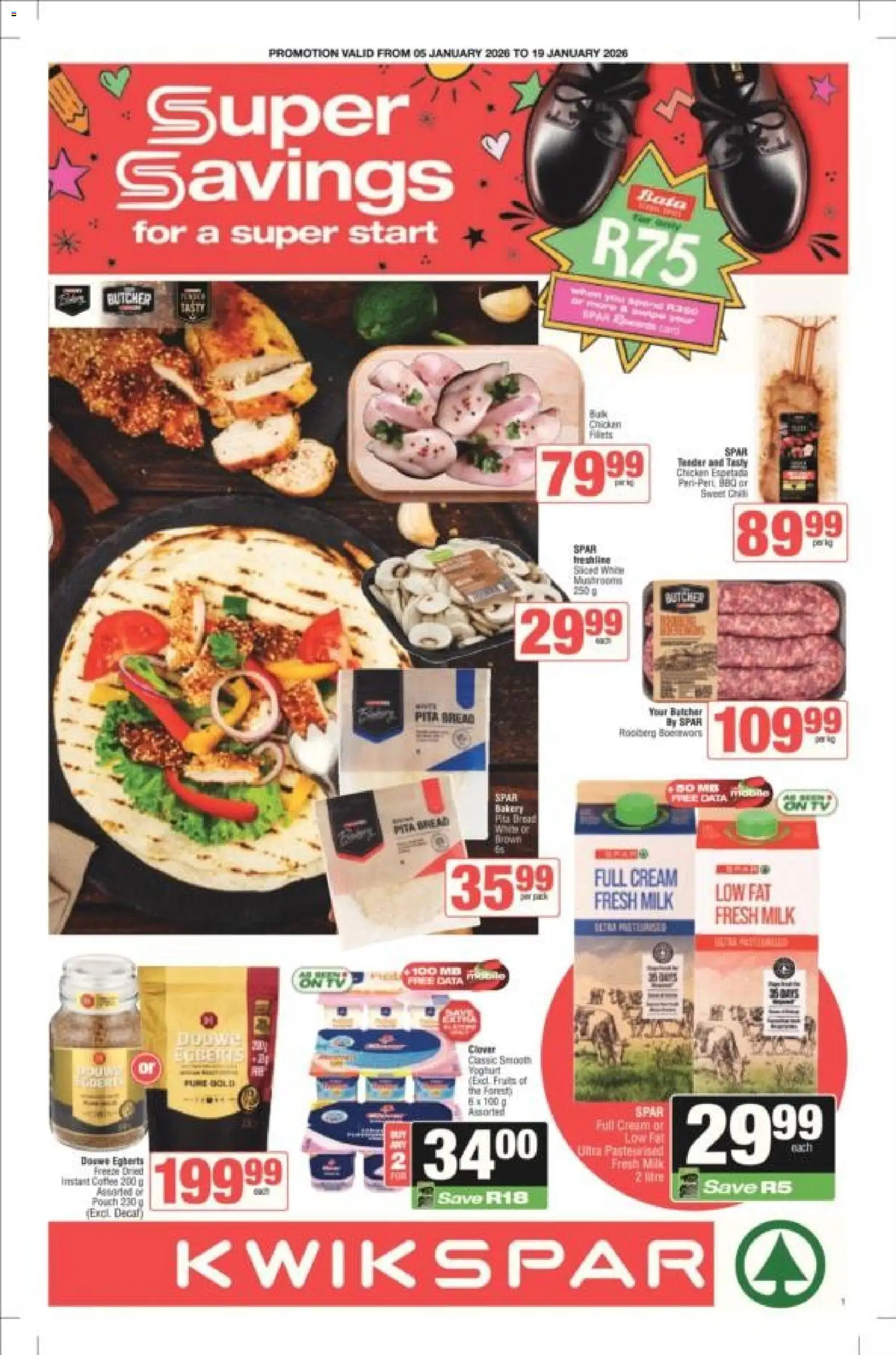 New KWIKSPAR catalogue – valid from 05.01.2026 | Page: 1 | Products: Bread, Chicken, Cream, Estuche organizador de viaje