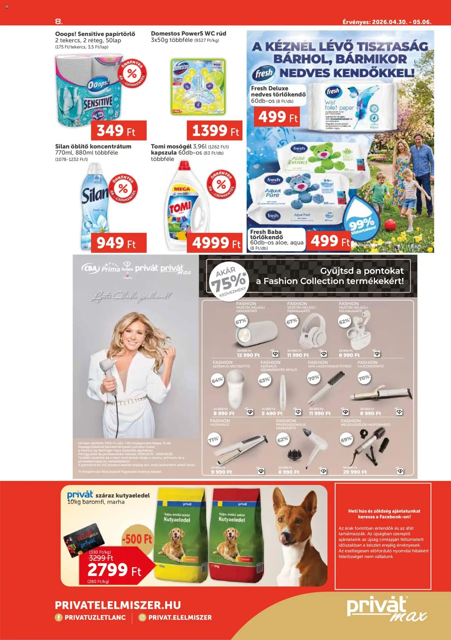 PRIVÁT akciós ujság - amely érvényes a következő dátumtól: 30.04.2026 | Oldal: 8 | Termékek: Hajformázó, Törlőkendő, WC, Zöldség