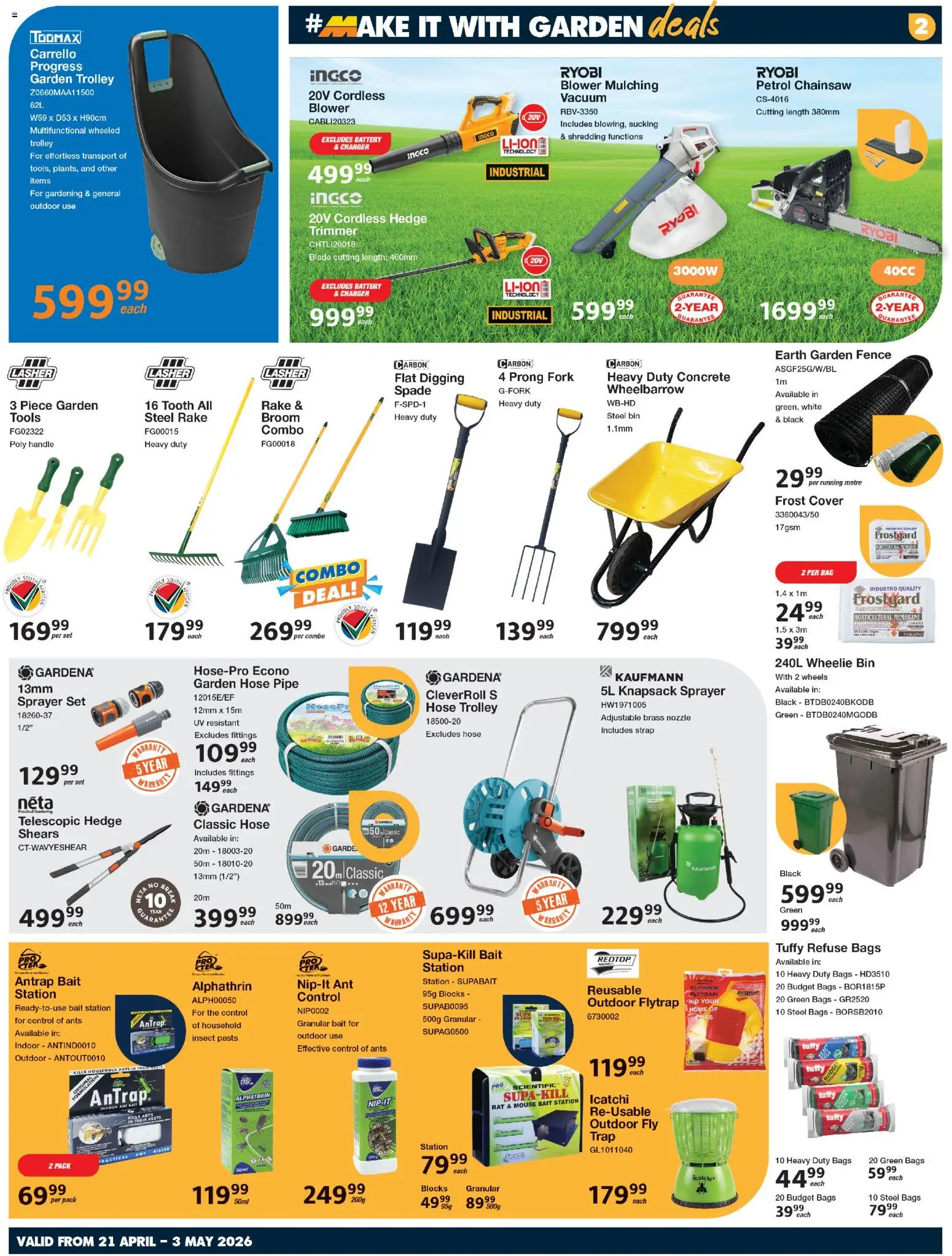 New MICA catalogue – valid from 21.04.2026 | Page: 2 | Products: Broom, Wheelbarrow, Garden hose, Pipe