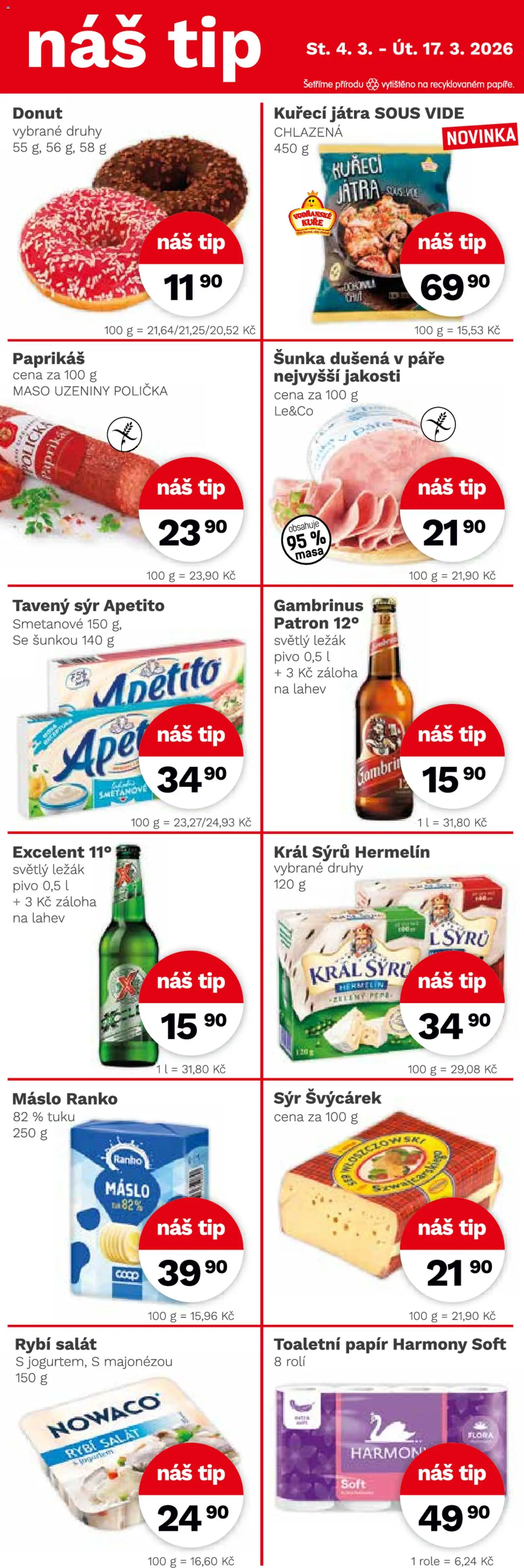 Konzum leták od 04.03.2026 | Strana: 4 | Produkty: Polička, Sýr, Rybí salát, Hermelín