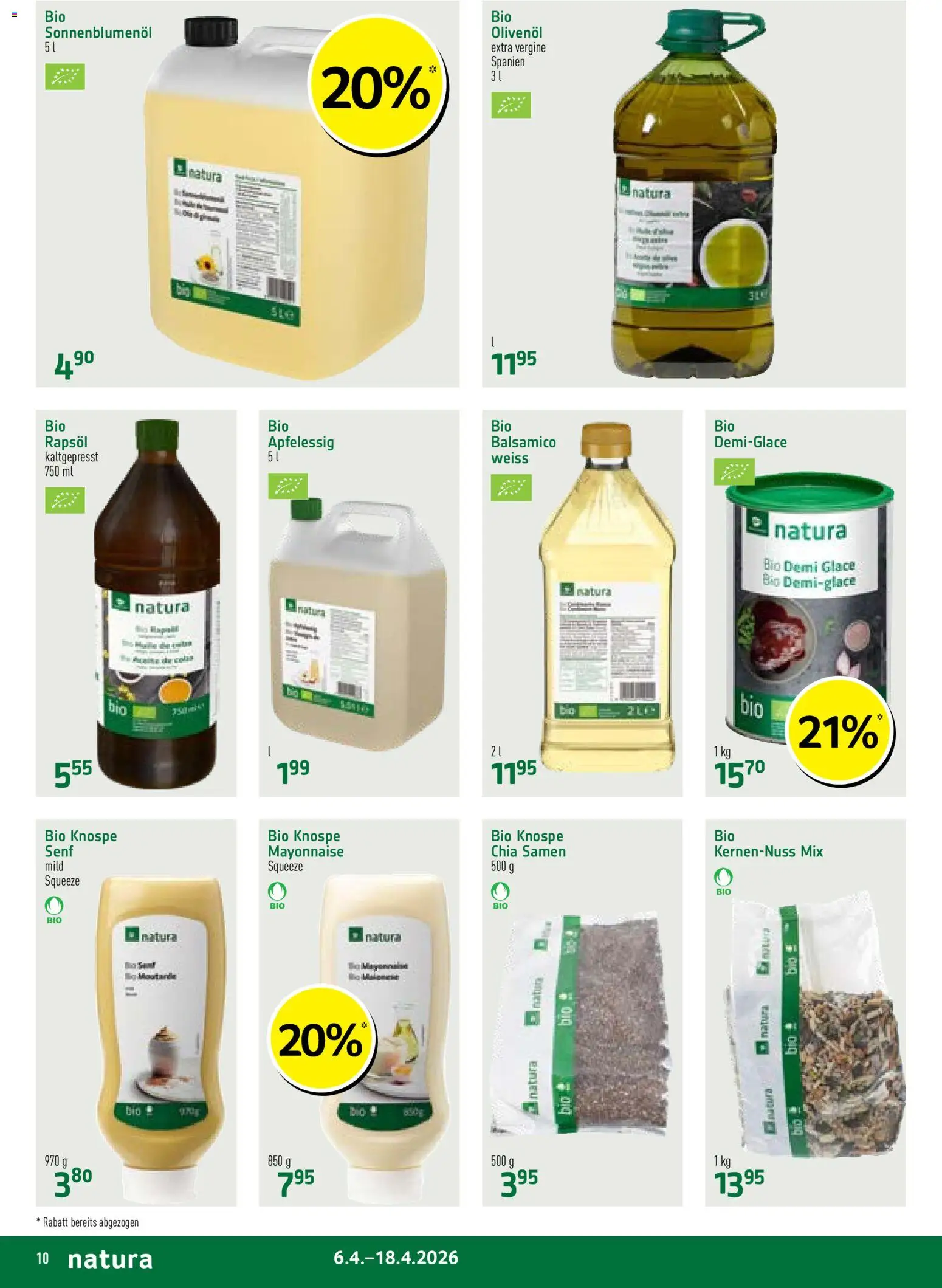 Prodega aktionen Natura – gültig ab 06.04.2026 | Seite: 10 | Produkte: Balsamico, Rapsöl, Glace, Mayonnaise